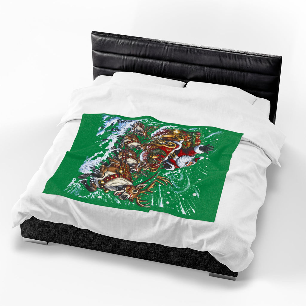Christmas Santa and Reindeer Velveteen Plush Blanket