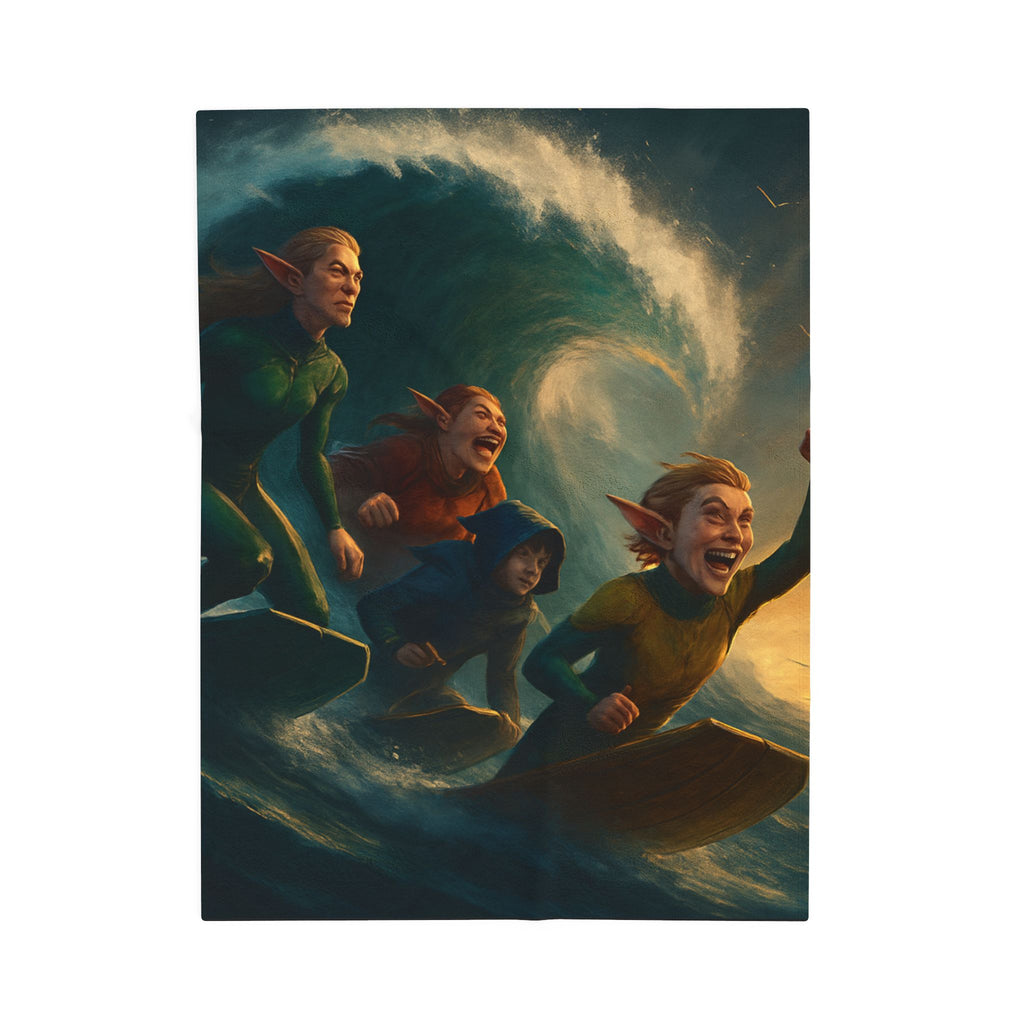 Santa’s Surfing Elves Velveteen Plush Blanket