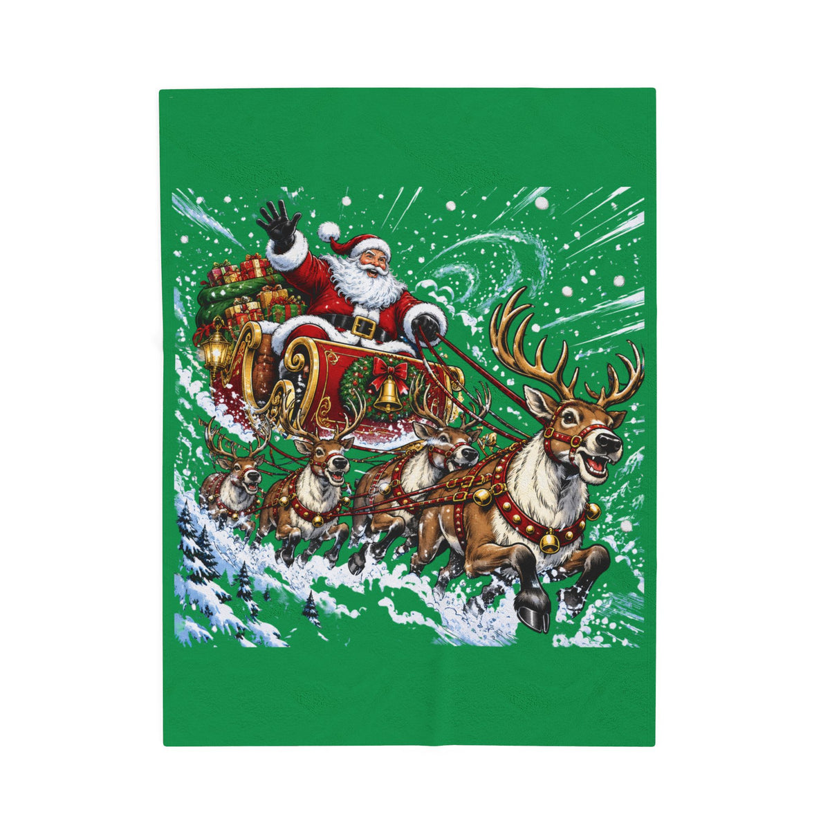 Christmas Santa and Reindeer Velveteen Plush Blanket