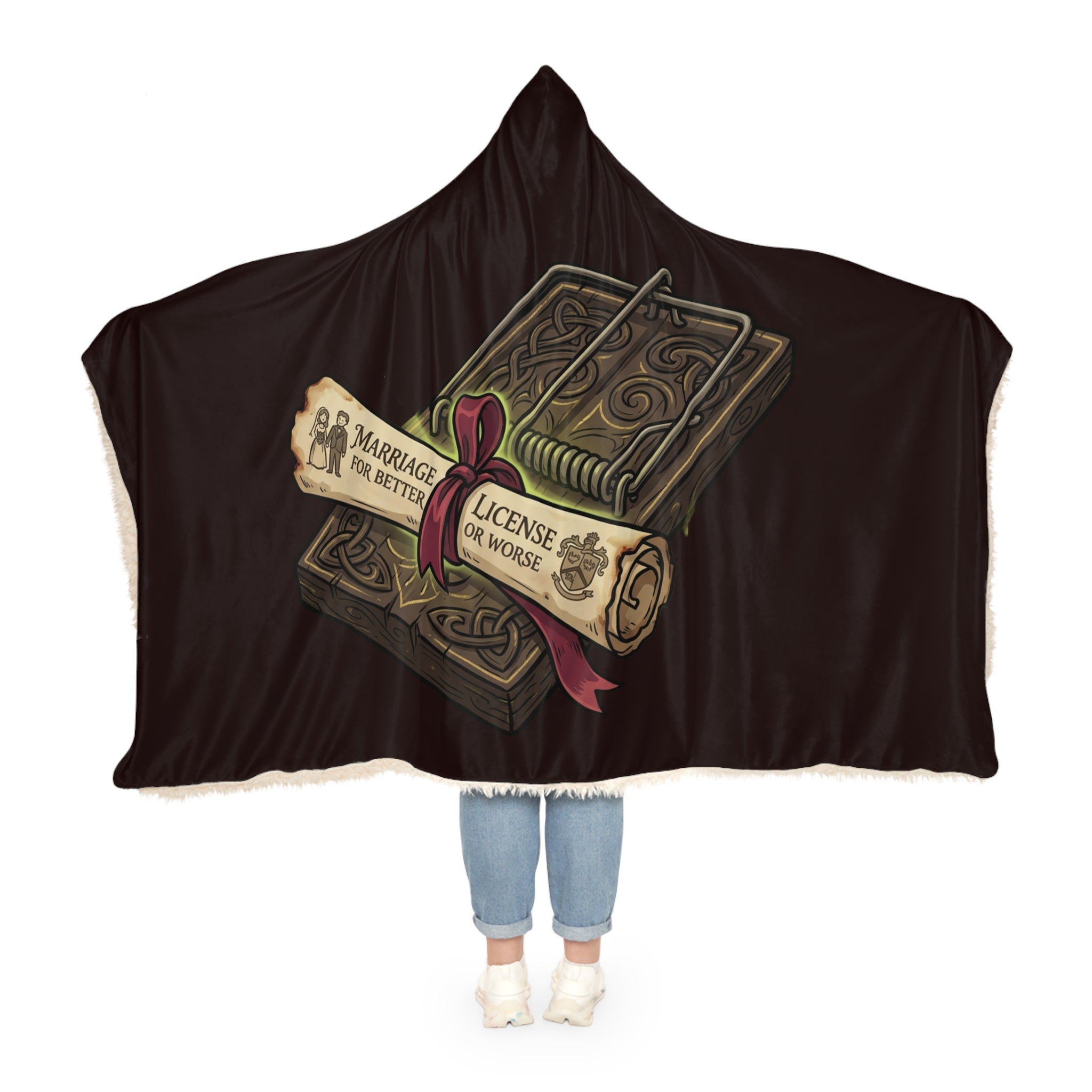 Hooded Blanket - "Marriage: Insurance or License?" Cozy Novelty Snuggle Throw