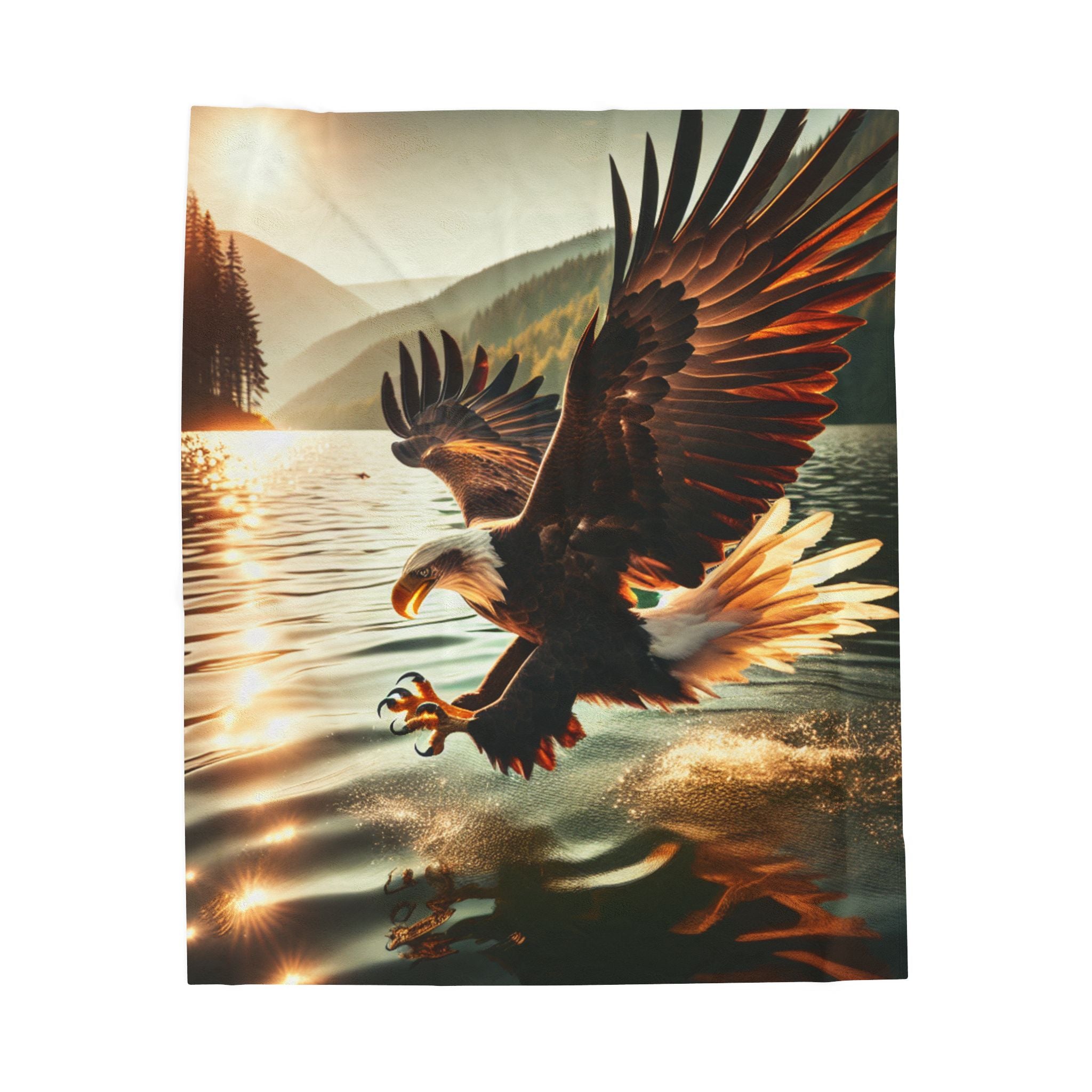 Velveteen Plush Blanket - Eagle in Flight Hunting