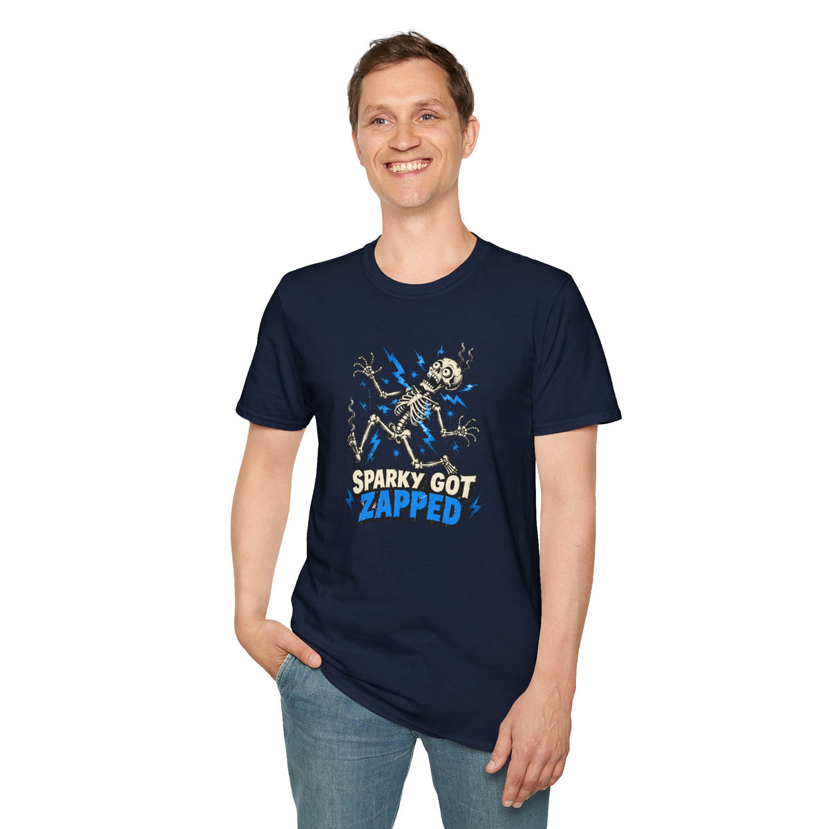 Sparky Got Zapped Skeleton Graphic T-Shirt