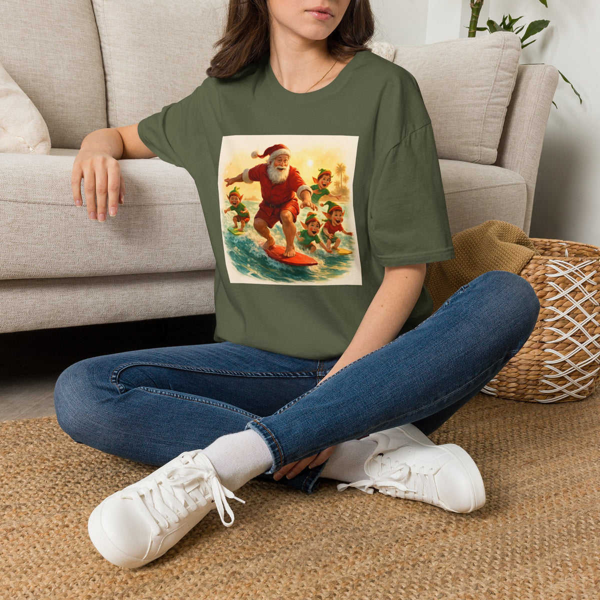 Surfing Santa Vintage Christmas T-Shirt