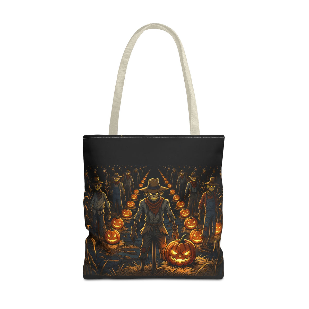 Halloween Scarecrow Parade Tote Bag – Spooky Pumpkin Field All-Over Print Tote