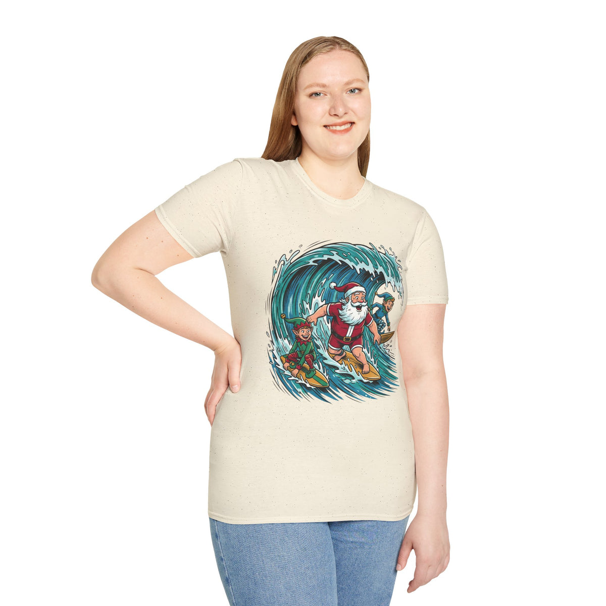 Surfing Santa T-Shirt — Christmas Beach Holiday Tee