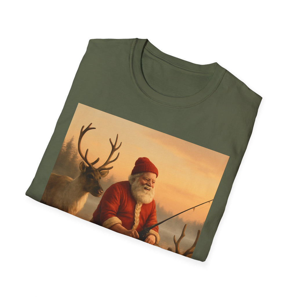 Santa Fishing with Reindeer T-Shirt