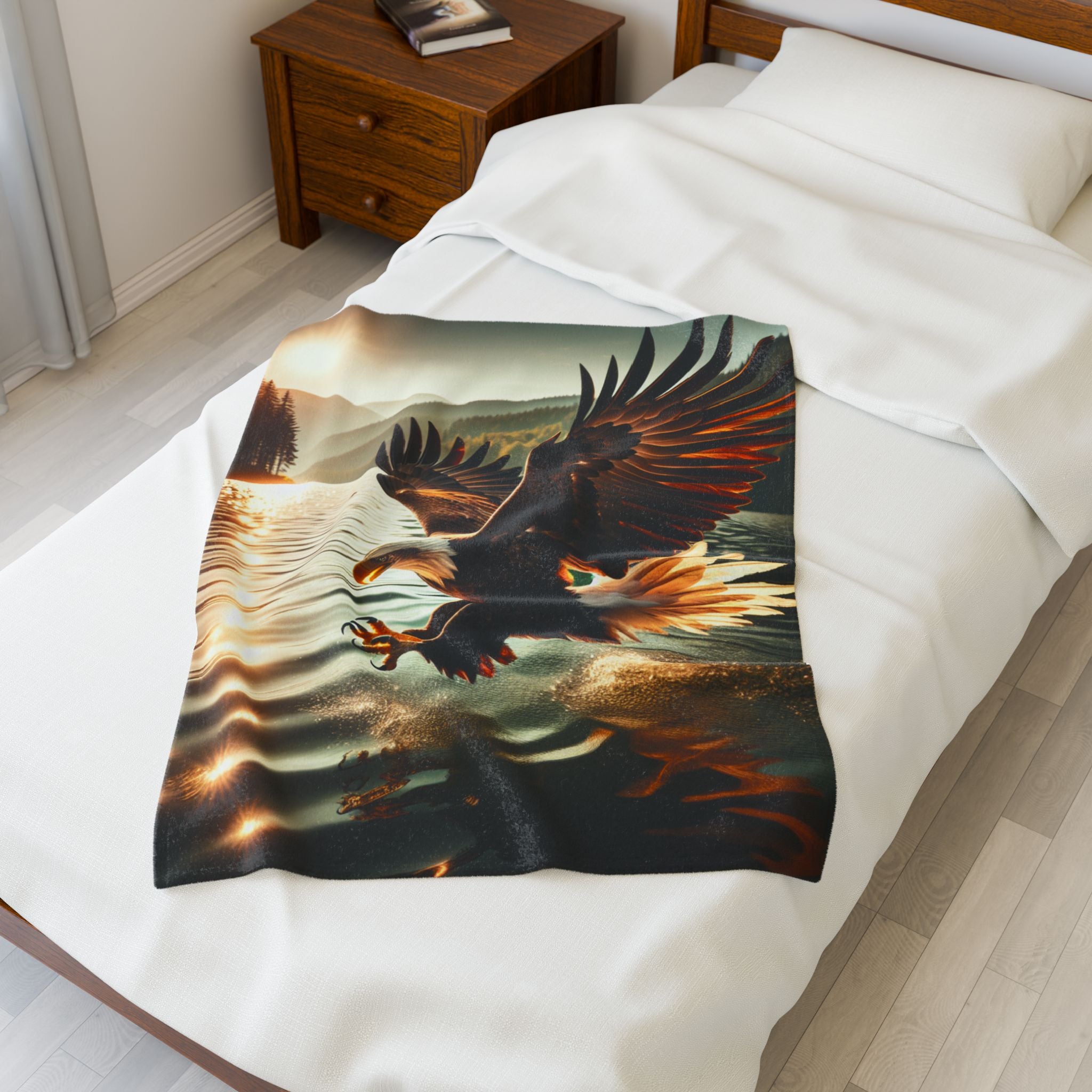 Velveteen Plush Blanket - Eagle in Flight Hunting