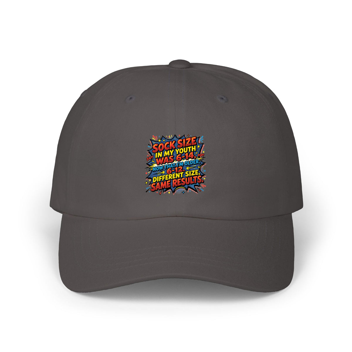 Dad Cap — "Sock Size in My Youth" Retro Comic Dad Hat