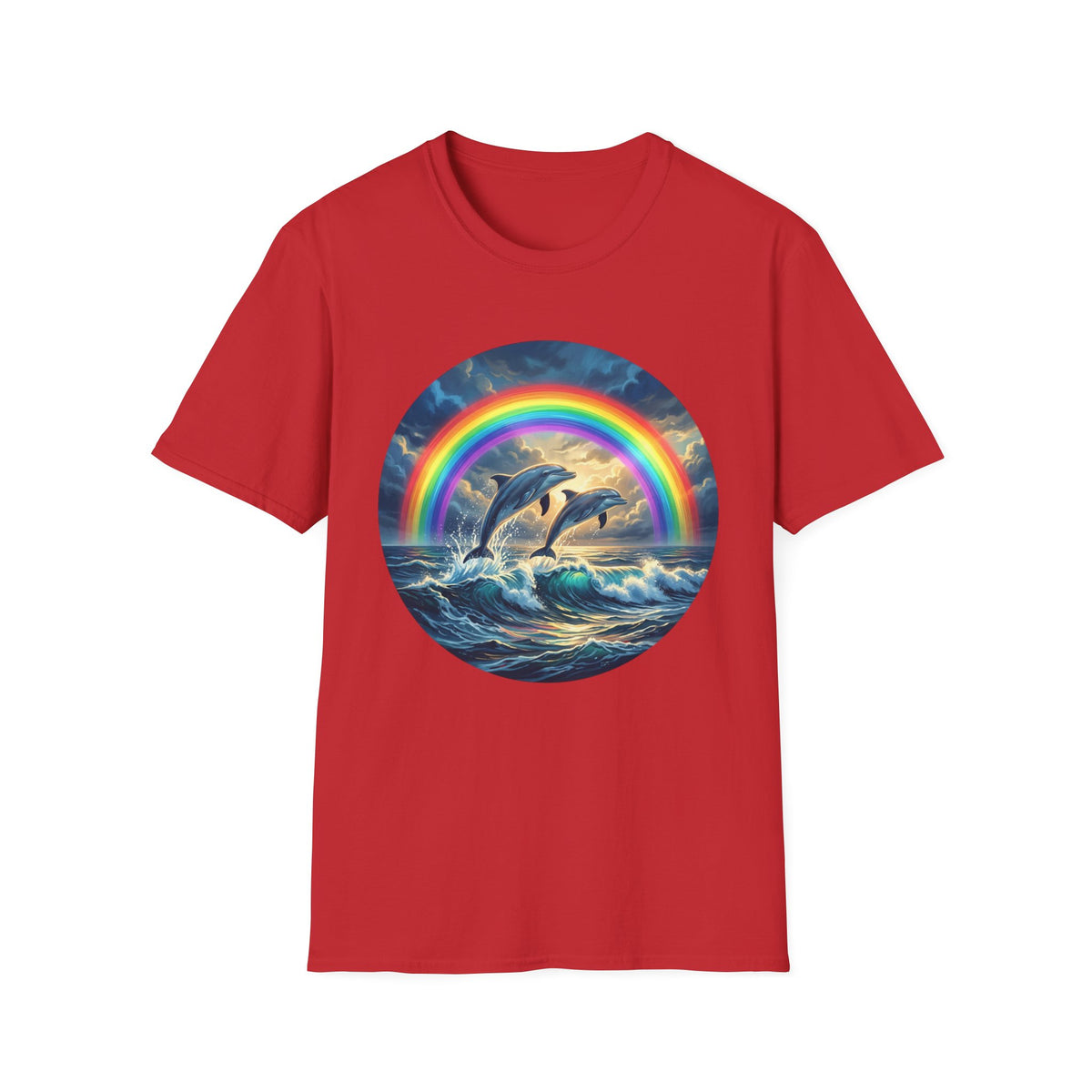 Dolphin Rainbow Wave T-Shirt — Ocean Sunset Graphic Tee