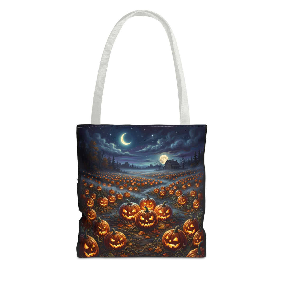 Halloween Pumpkin Patch Tote Bag — Spooky Night Jack-O'-Lantern Canvas Tote