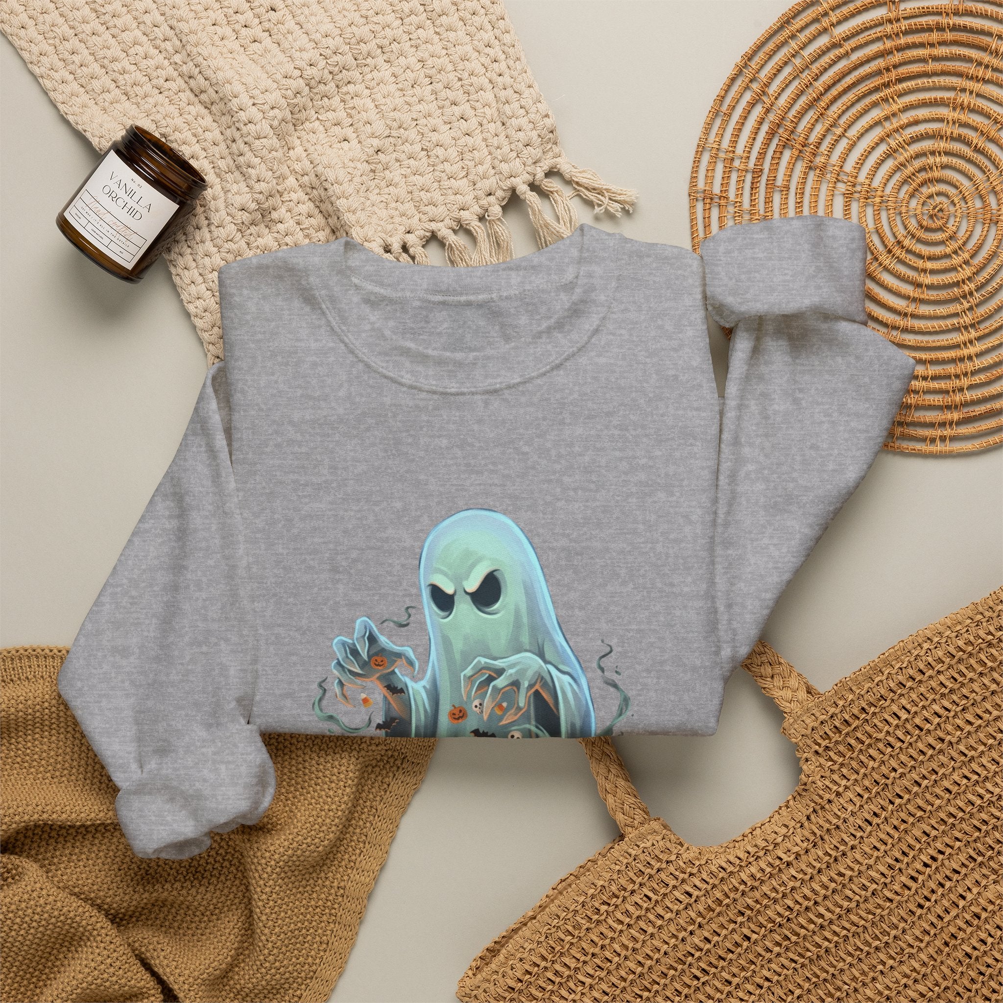 Grumpy Ghost Halloween Crewneck Sweatshirt