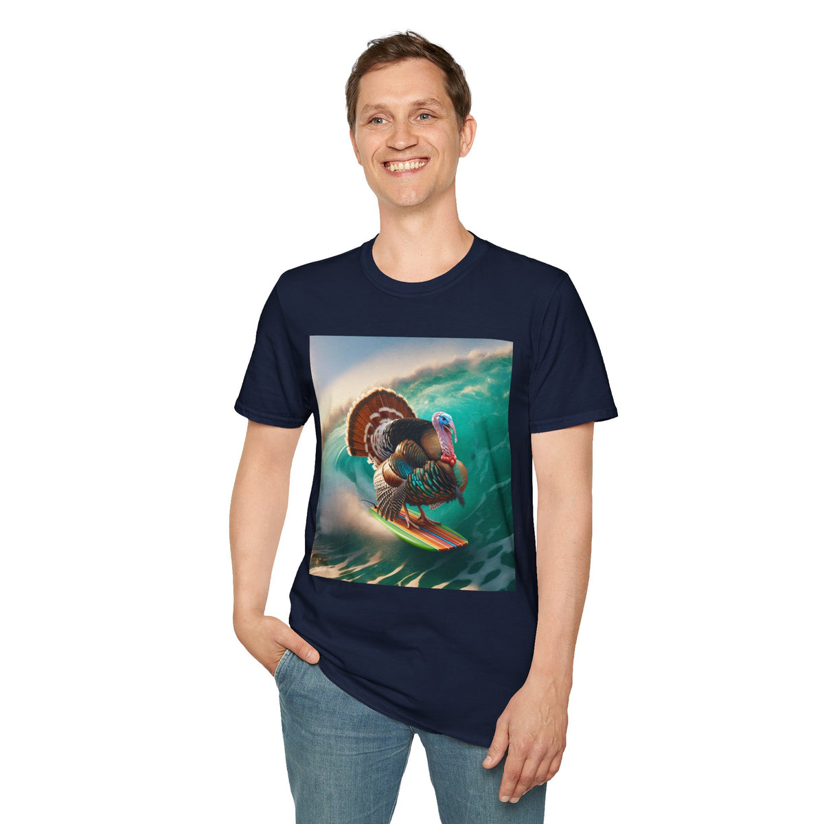 Majestic Surfing Turkey T-Shirt – Thanksgiving Wildlife Graphic Tee