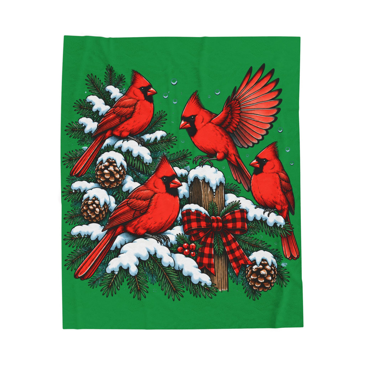 Christmas Cardinal Velveteen Plush Blanket