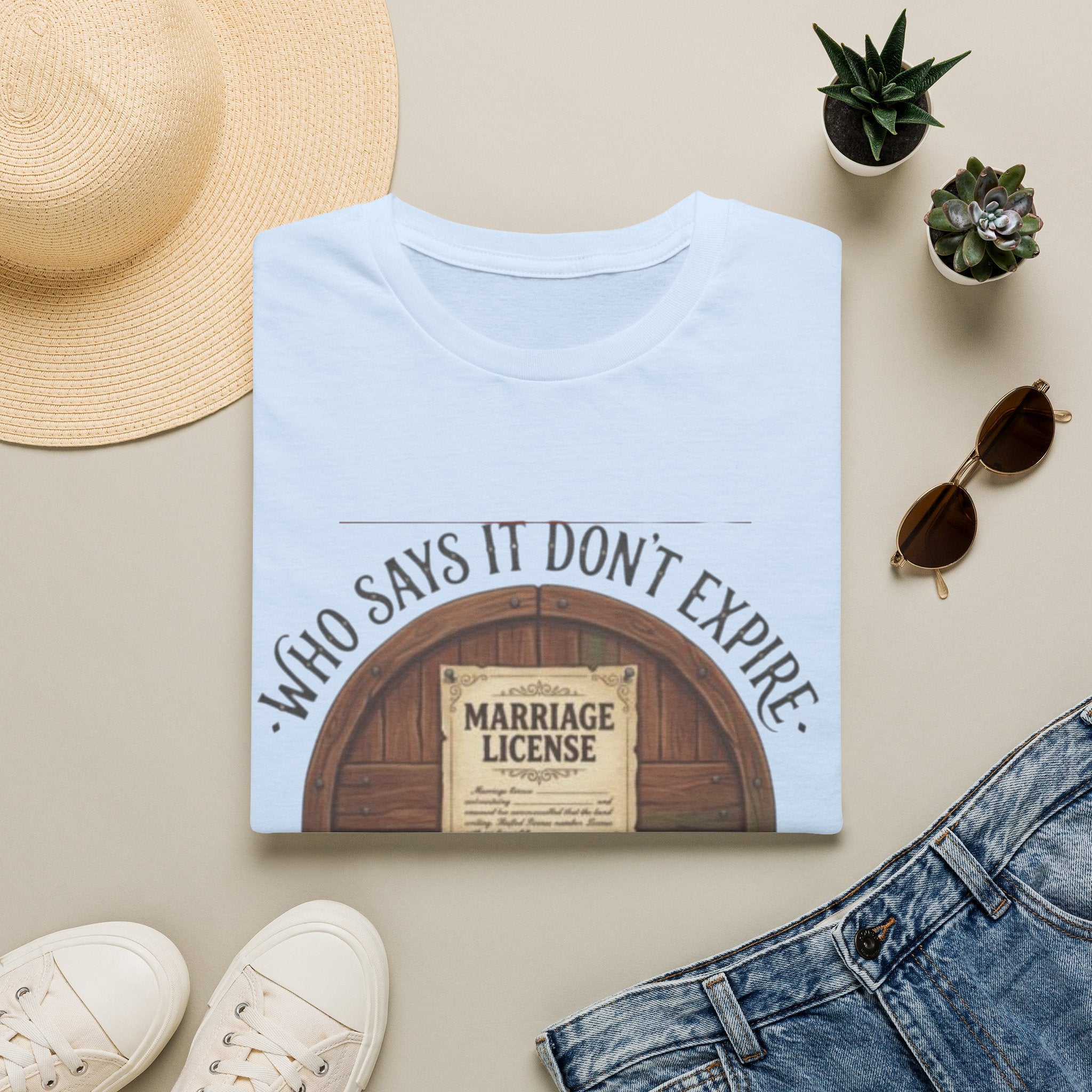 T-Shirt — "Who Says It Don't Expire" Vintage Marriage License Design