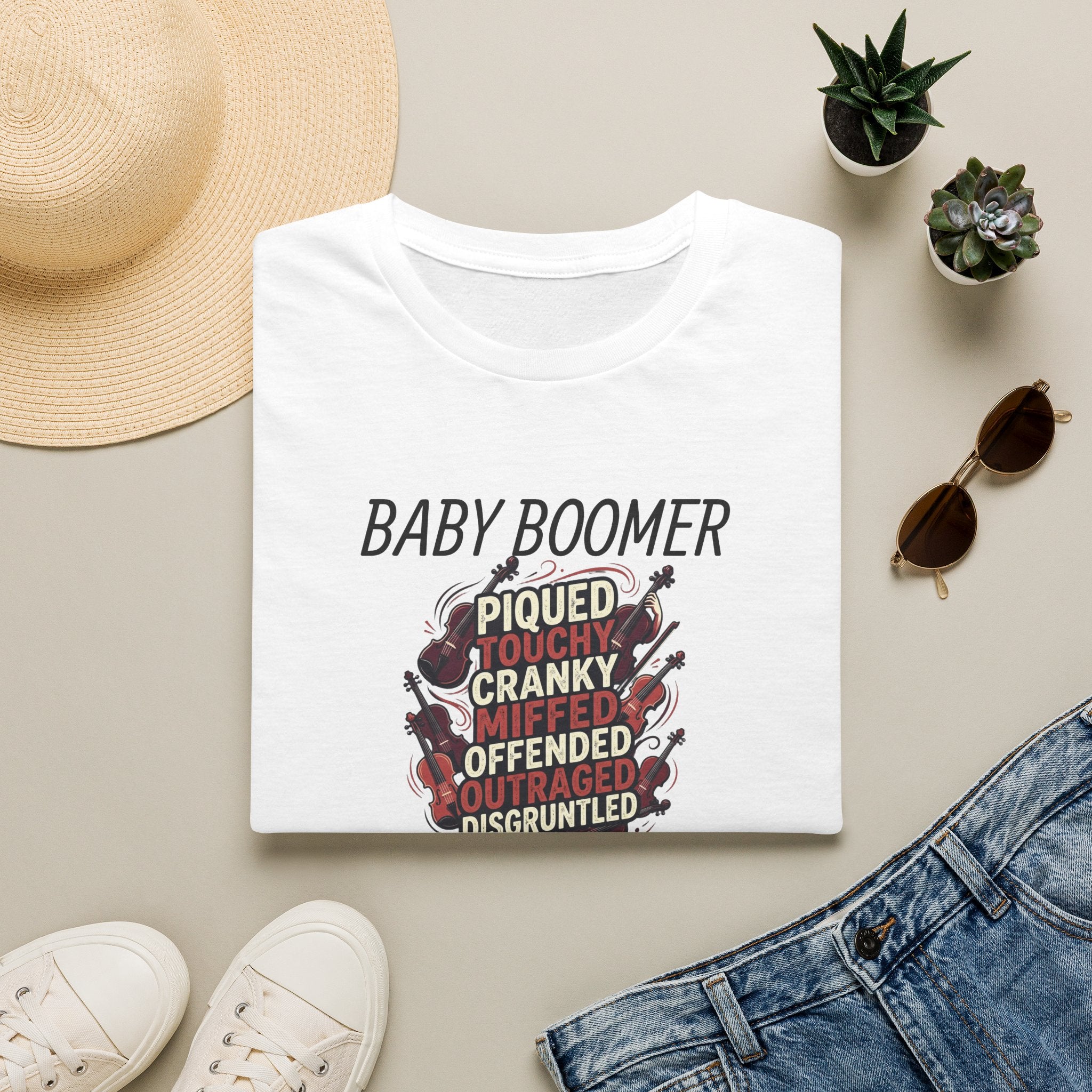 Baby Boomer Funny Graphic T-Shirt — 'Piqued, Touchy, Cranky...' Vintage Floral Tee