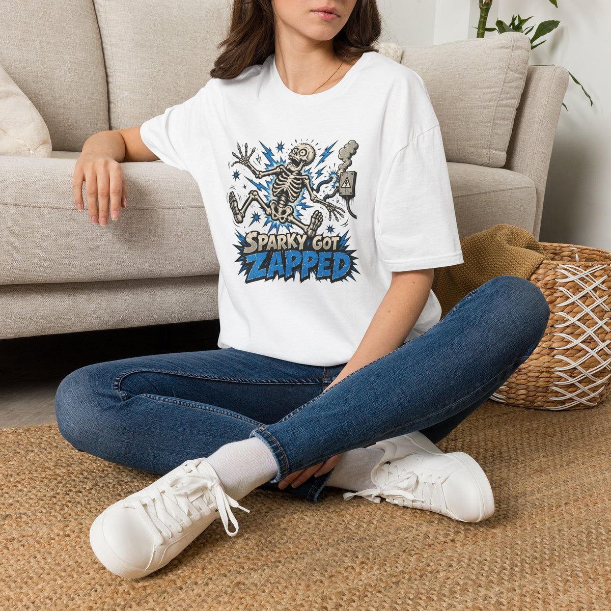 Sparky Got Zapped Skeleton Lightning T-Shirt