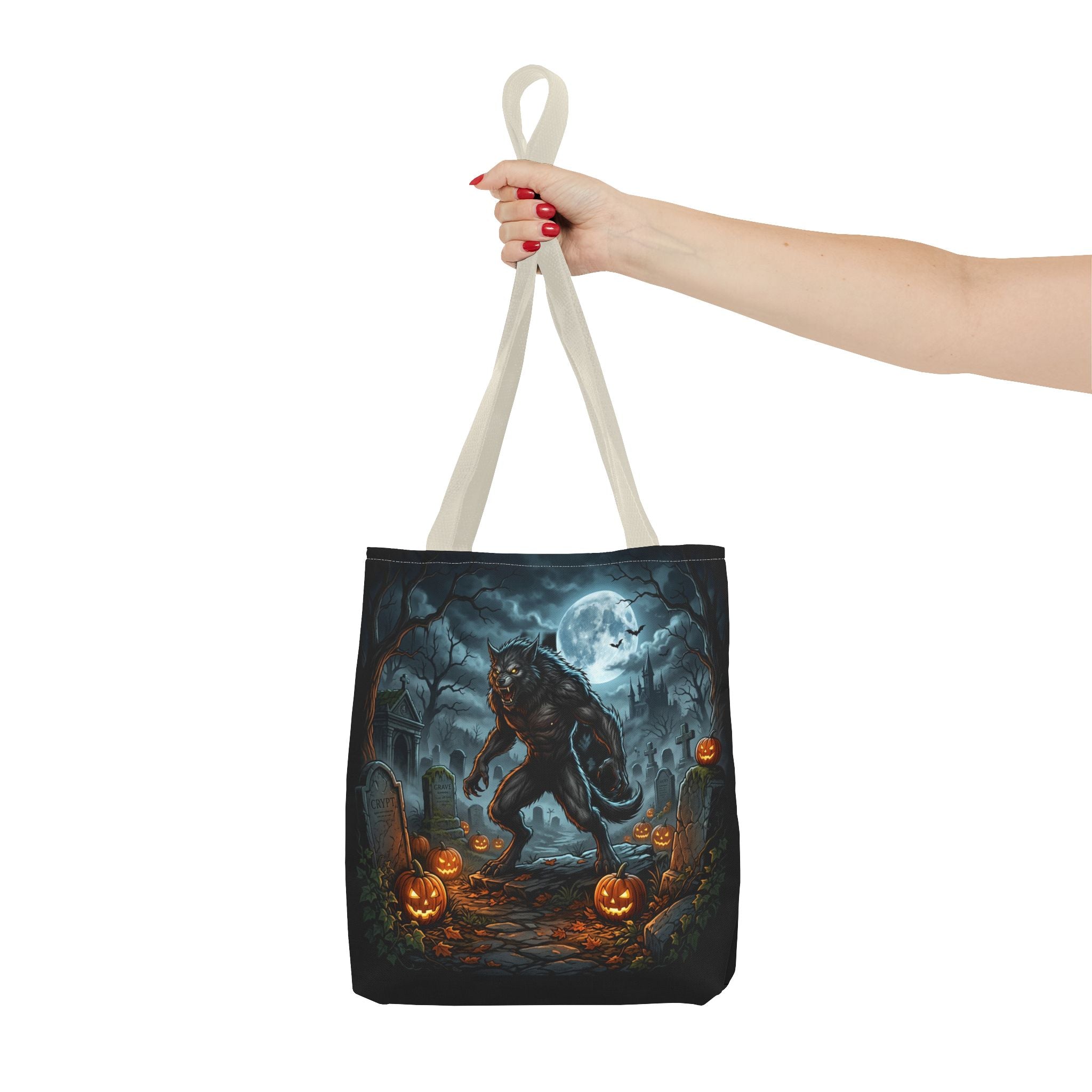 Halloween Werewolf Tote Bag – Spooky Graveyard Pumpkin Night Market Tote