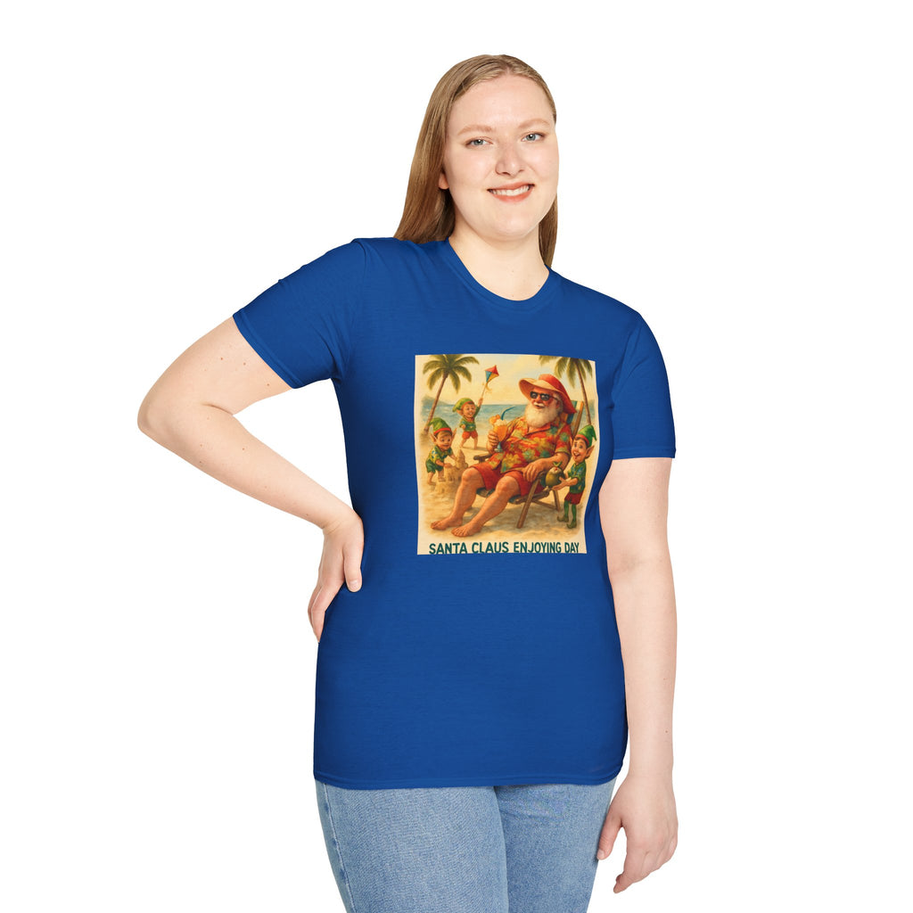 Santa Claus Enjoying Day T-Shirt – Retro Beach Holiday Tee