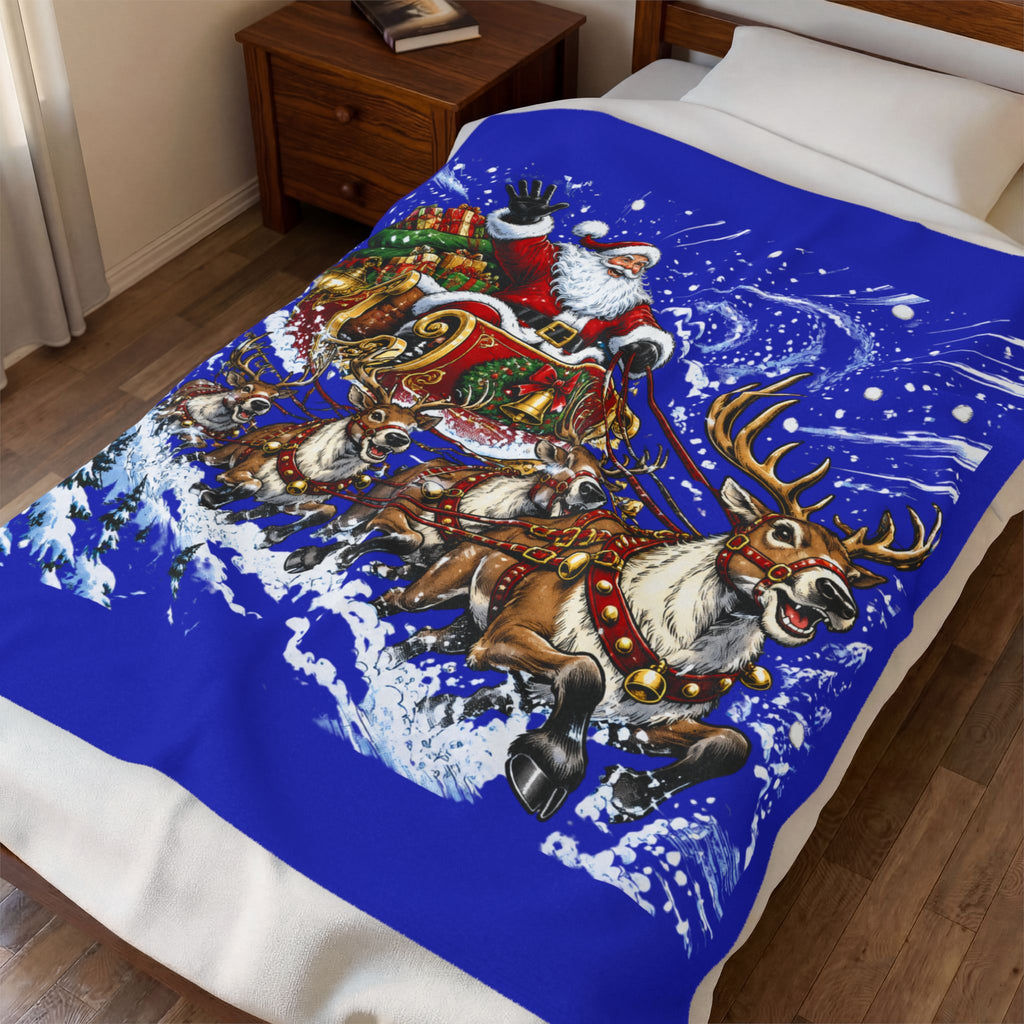 Santa’s Sleigh Christmas Velveteen Plush Blanket