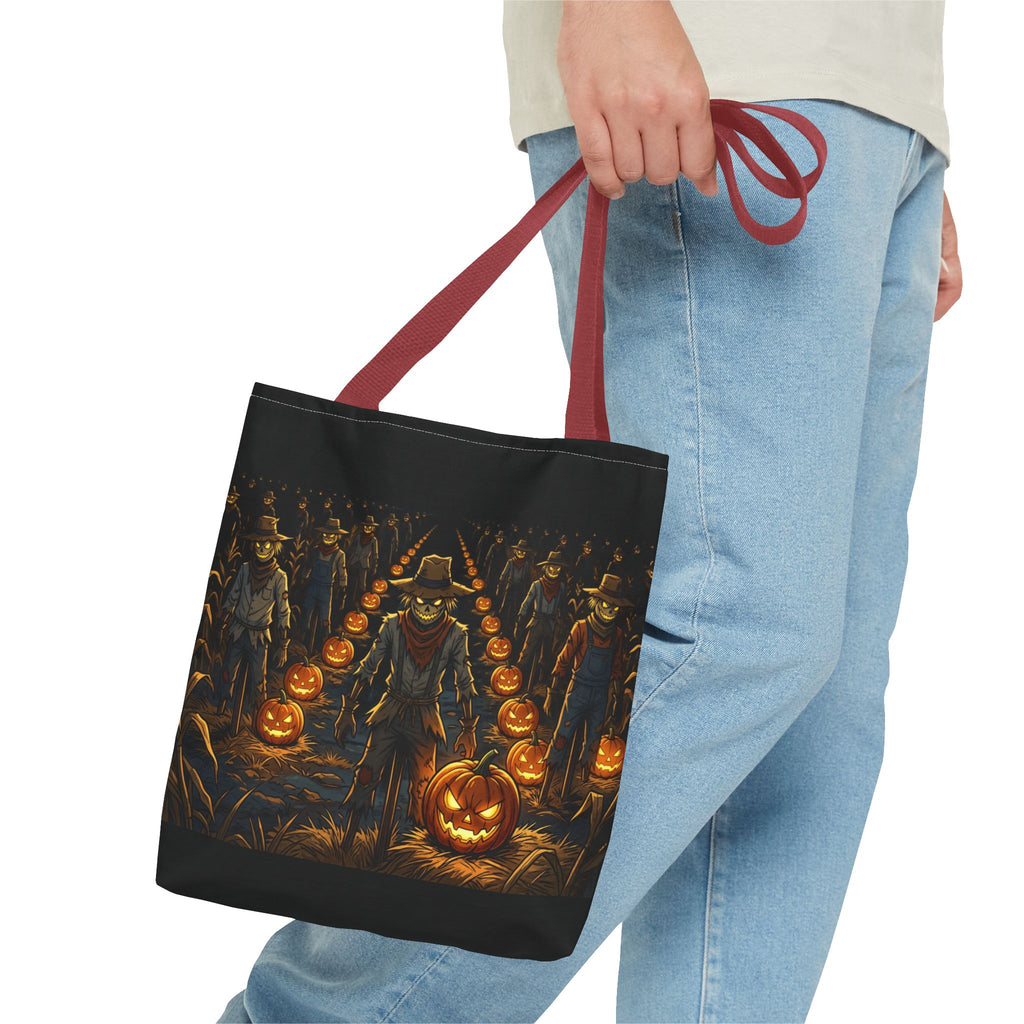 Halloween Scarecrow Parade Tote Bag – Spooky Pumpkin Field All-Over Print Tote