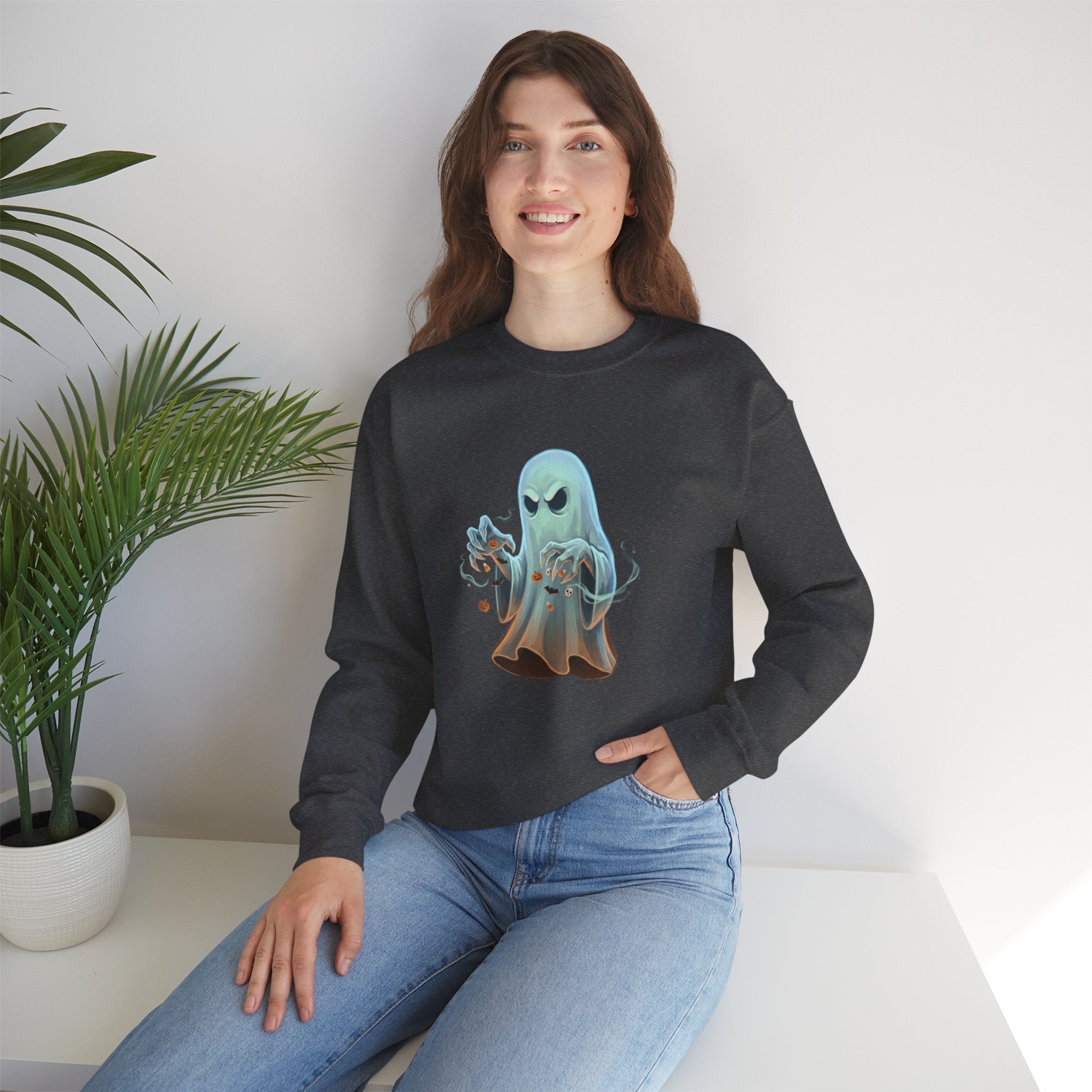 Grumpy Ghost Halloween Crewneck Sweatshirt