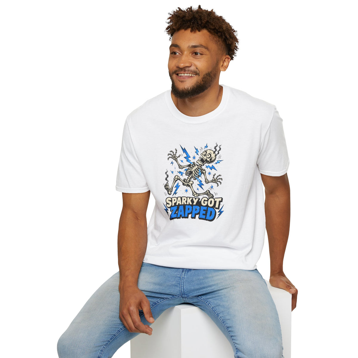 Sparky Got Zapped Skeleton Graphic T-Shirt
