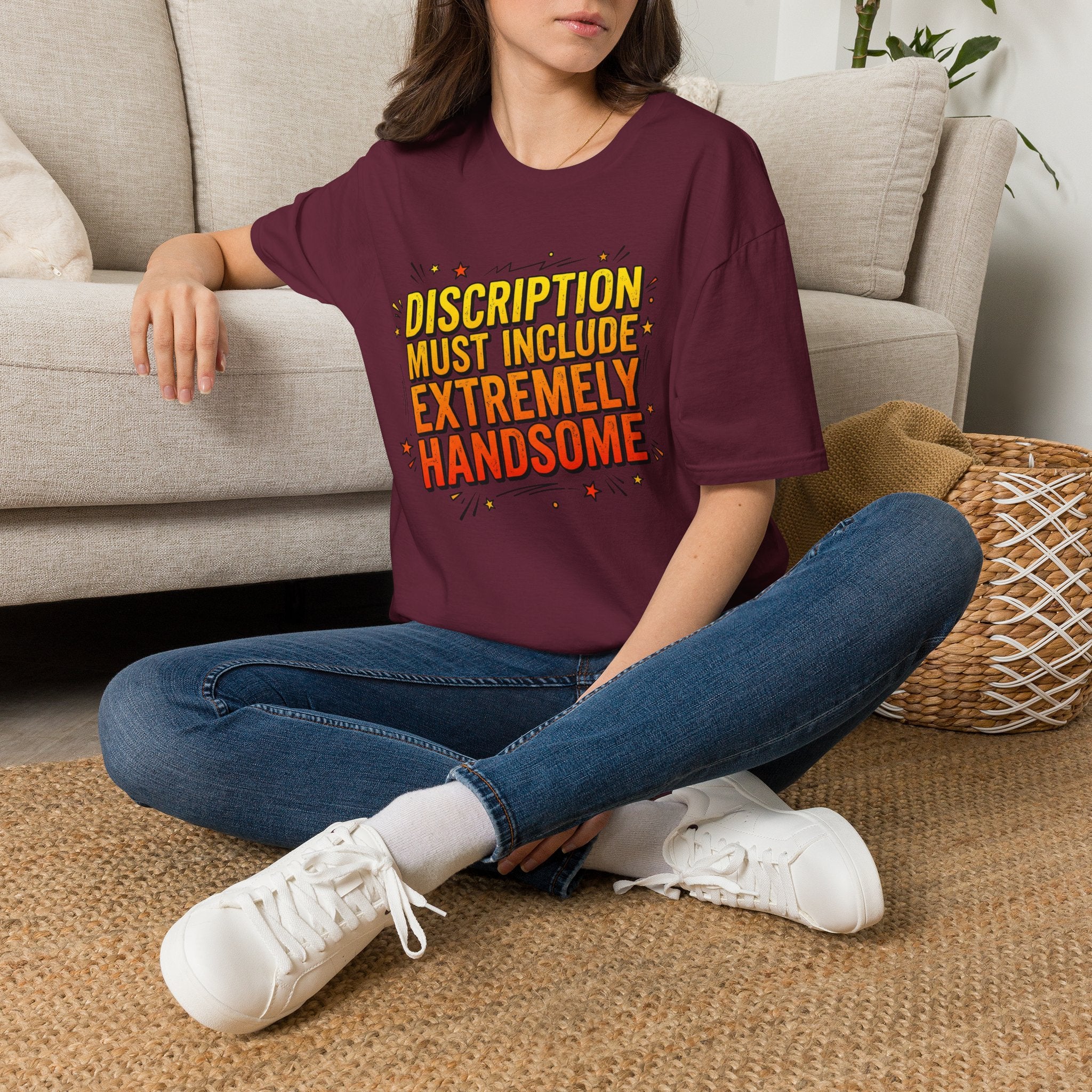T-Shirt — “Description Must Include Extremely Handsome” Retro Comic Graphic Tee