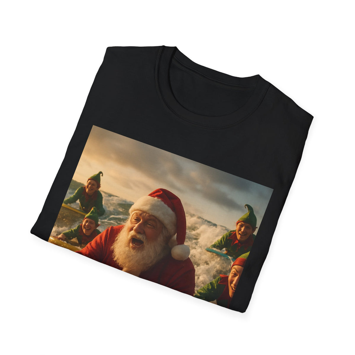 Santa Surfing T-Shirt — Funny Christmas Holiday Surf Santa Tee