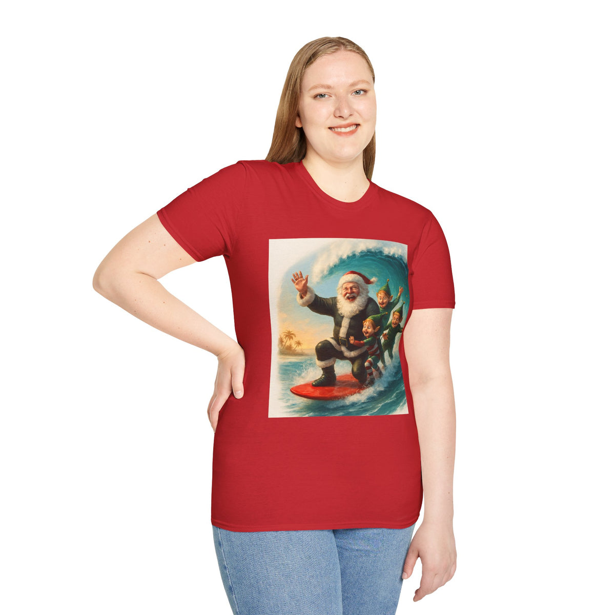 Santa Surfing T-Shirt — Retro Christmas Surfing Santa Tee