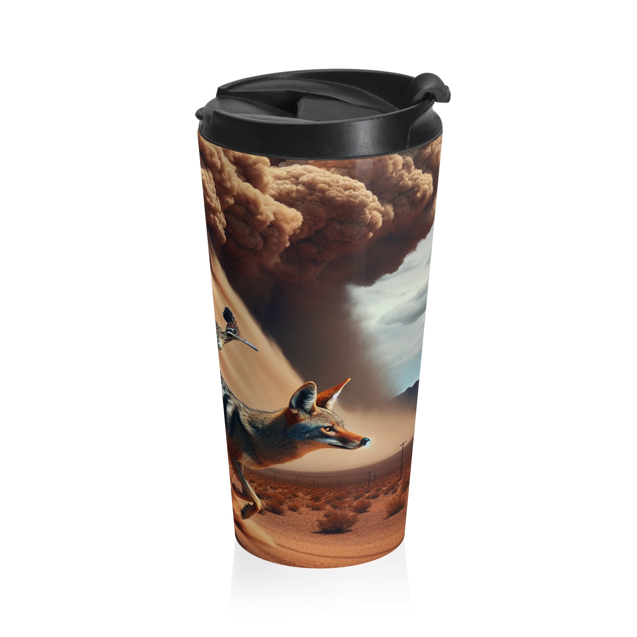 Roadrunner and Coyote Stainless Steel Travel Mug (15oz)