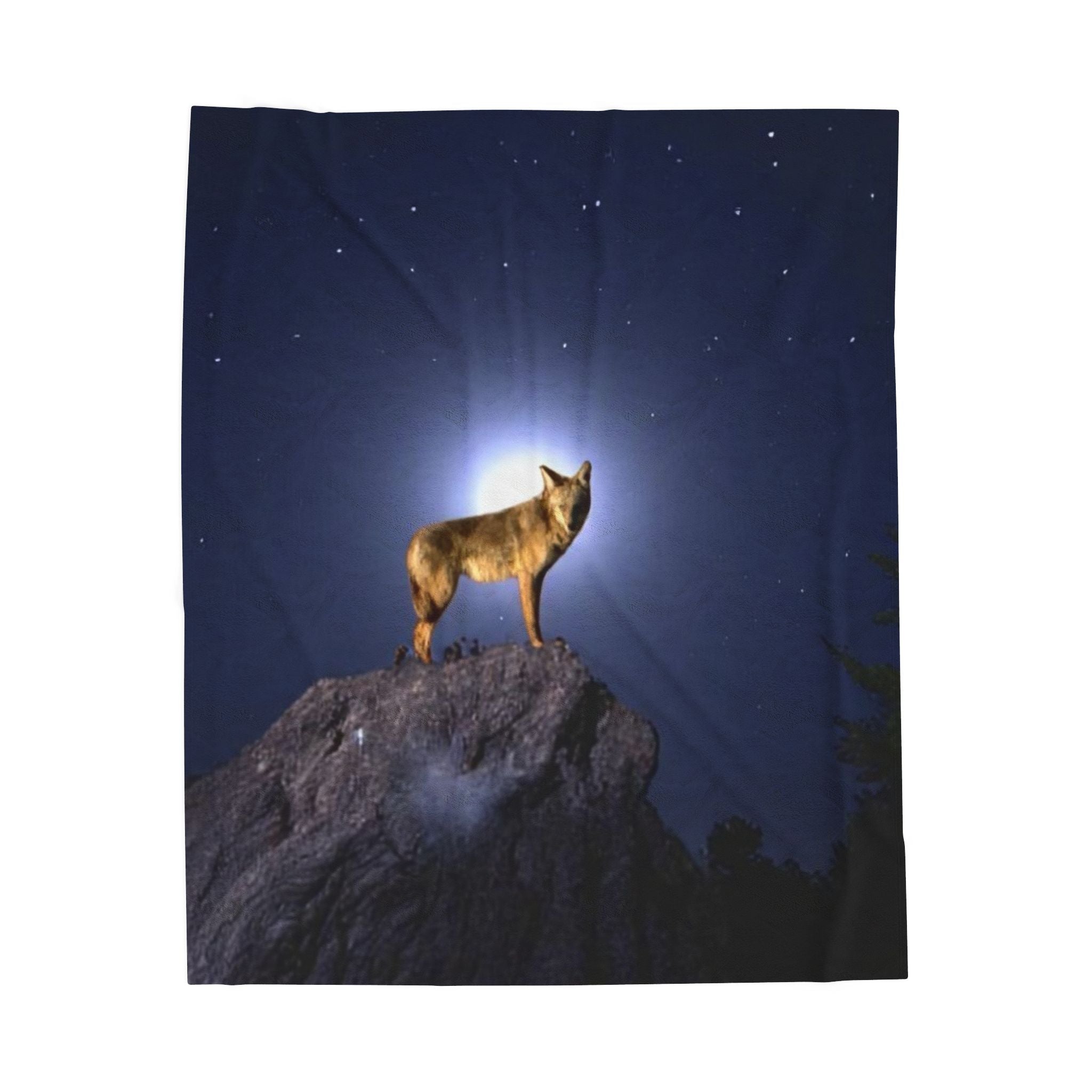 Velveteen Plush Blanket - Coyote Full Moon