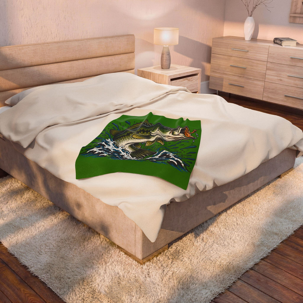 Largemouth Bass Fishing Velveteen Plush Blanket