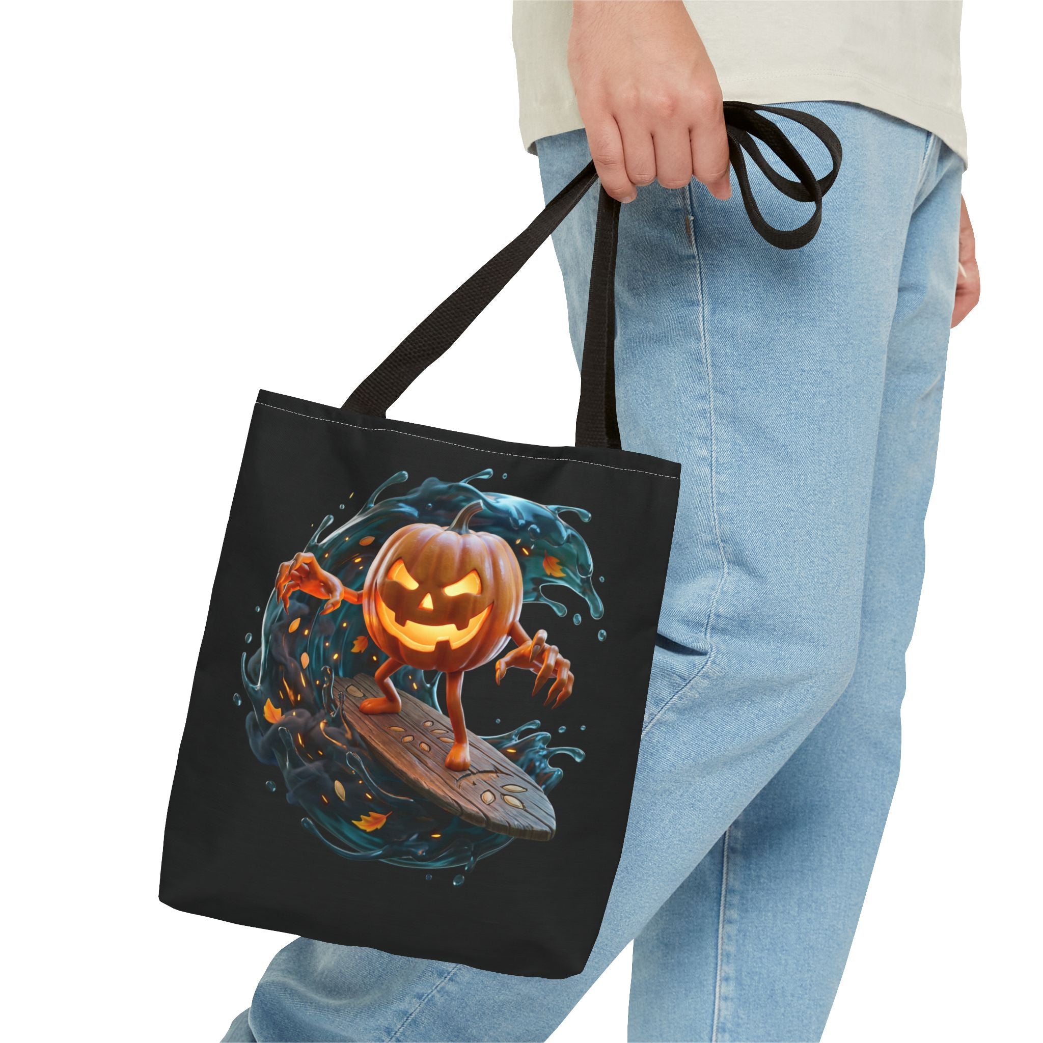Halloween Pumpkin Surf Tote Bag — Spooky Jack-O'-Lantern Surfing Beach Tote
