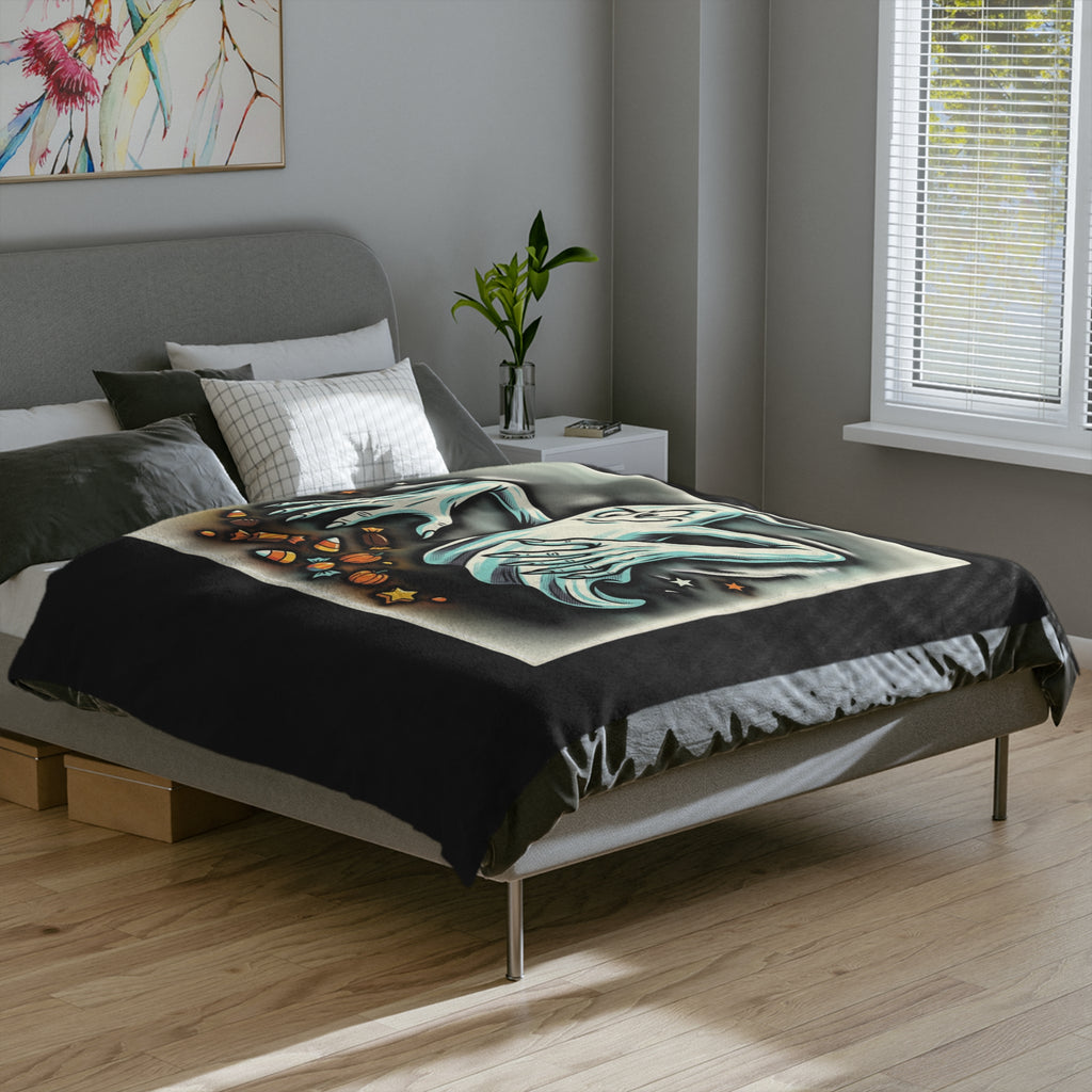 Candy Grabber Ghost Halloween Velveteen Microfiber Blanket