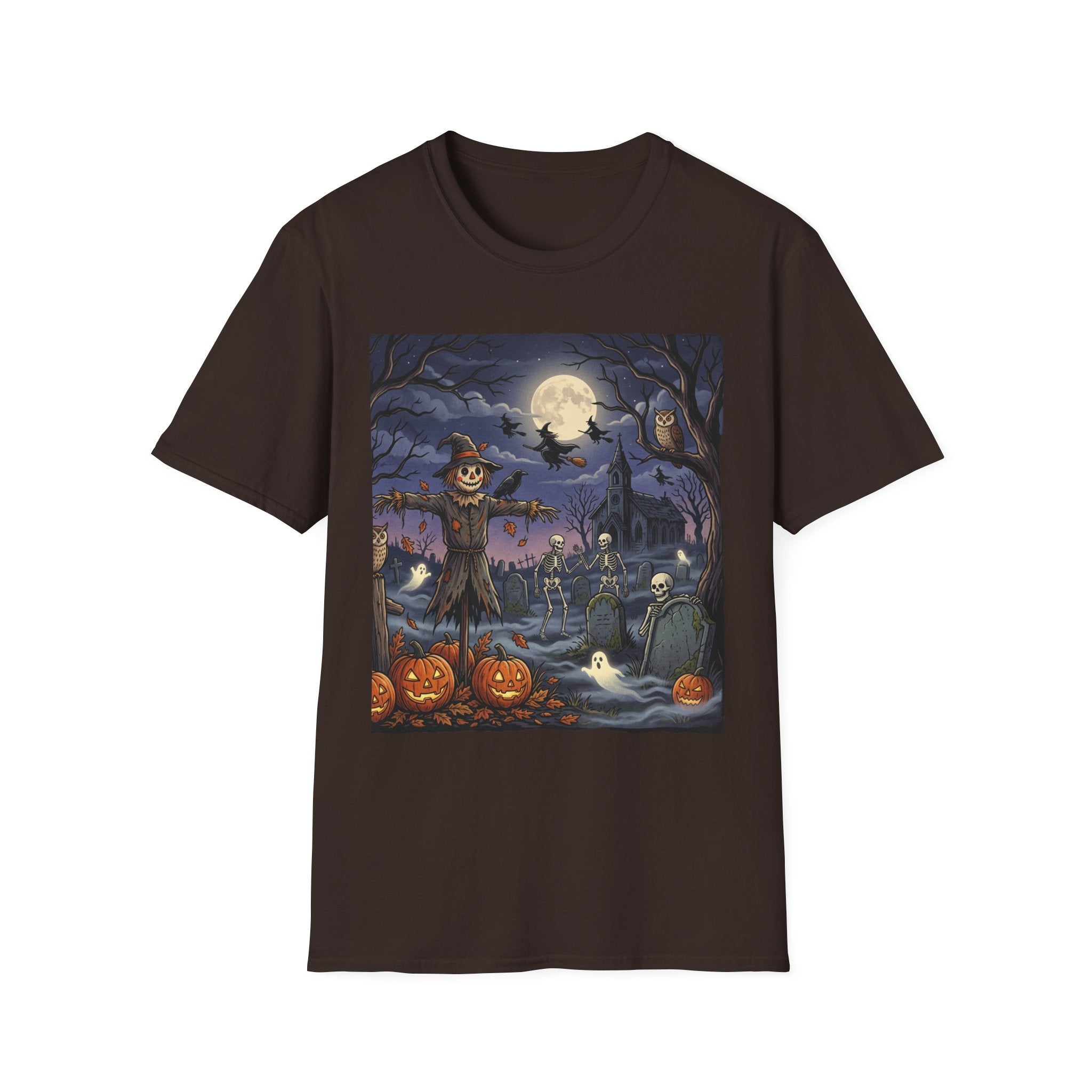 Halloween Night T-Shirt — Spooky Scarecrow & Full Moon Scene