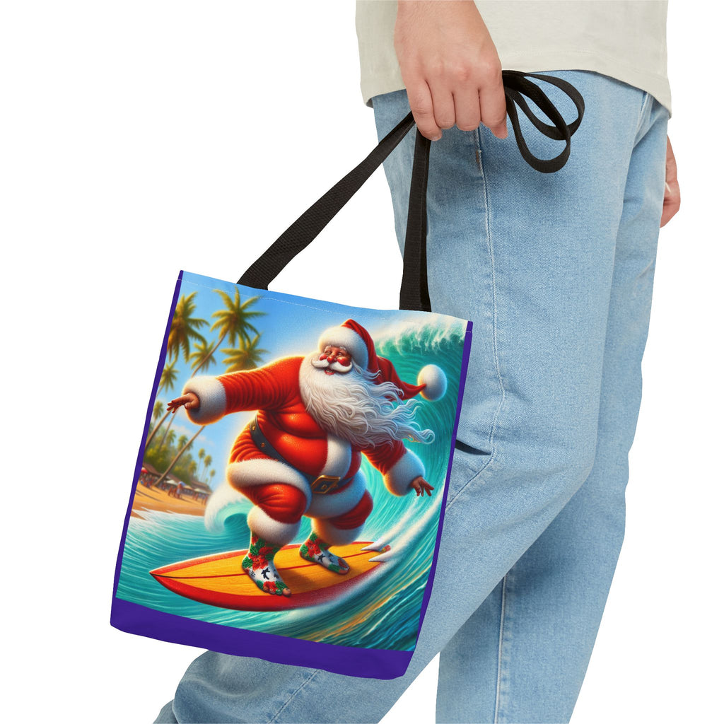 Surfing Santa Tote Bag — Tropical Christmas Beach Holiday Tote