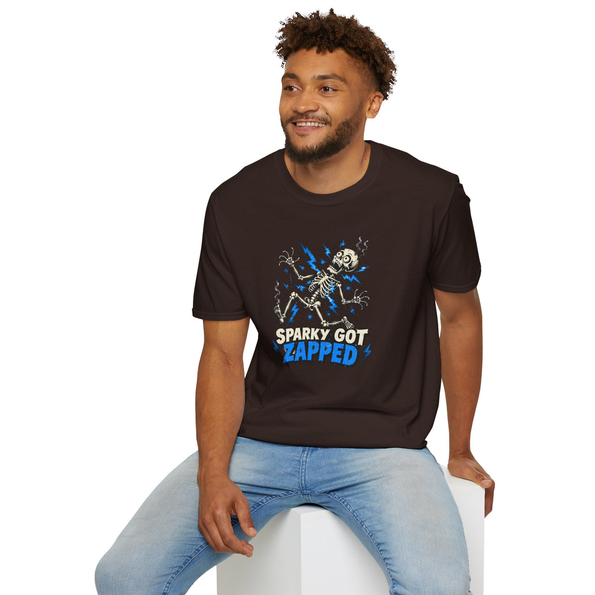 Sparky Got Zapped Skeleton Graphic T-Shirt