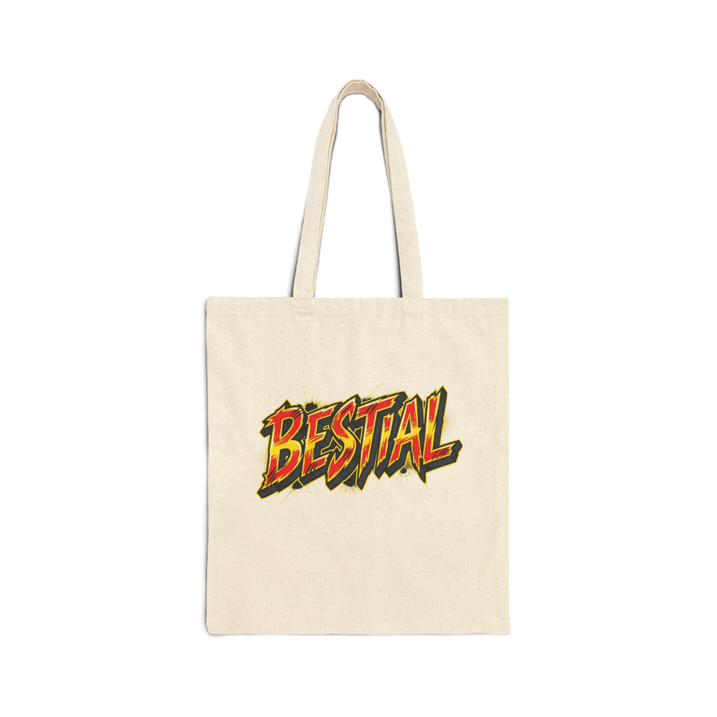BESTIAL Graphic Tote Bag — Bold Retro Comic Lettering Canvas Tote