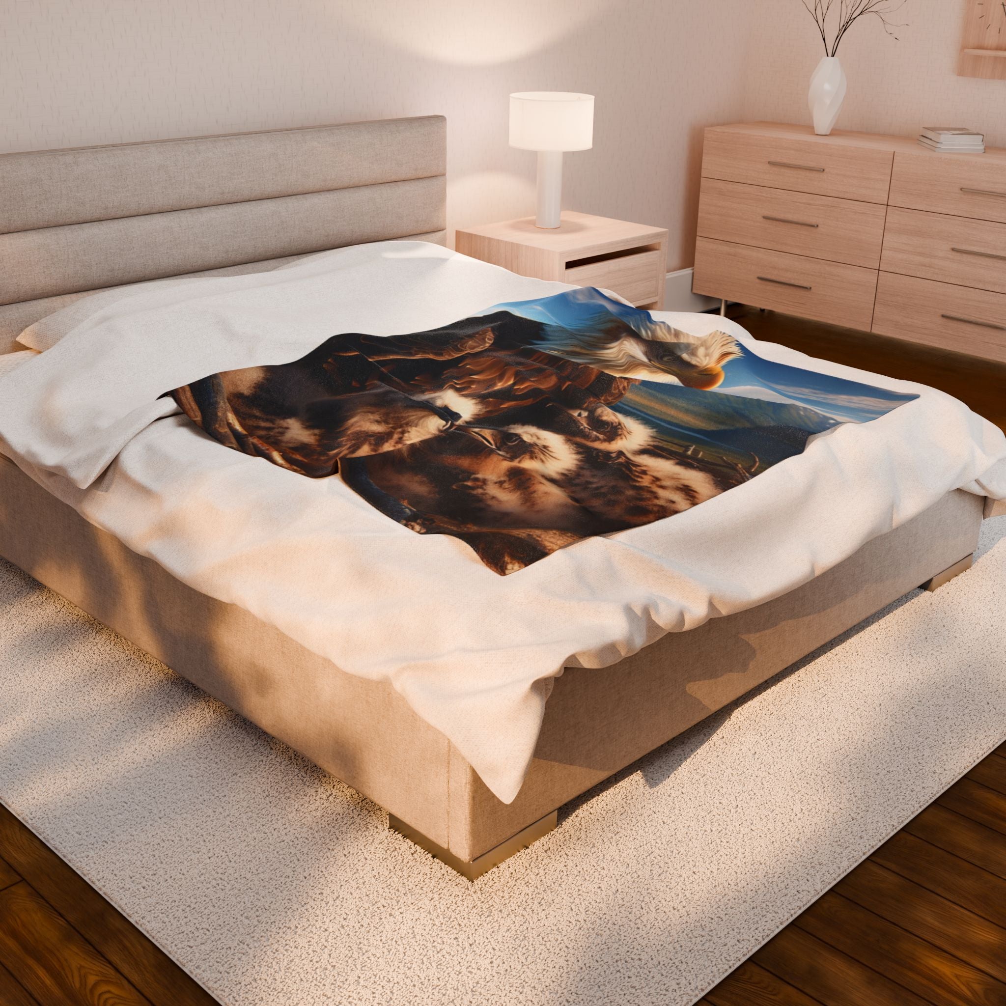Velveteen Plush Blanket - Eagle with Baby Eagles