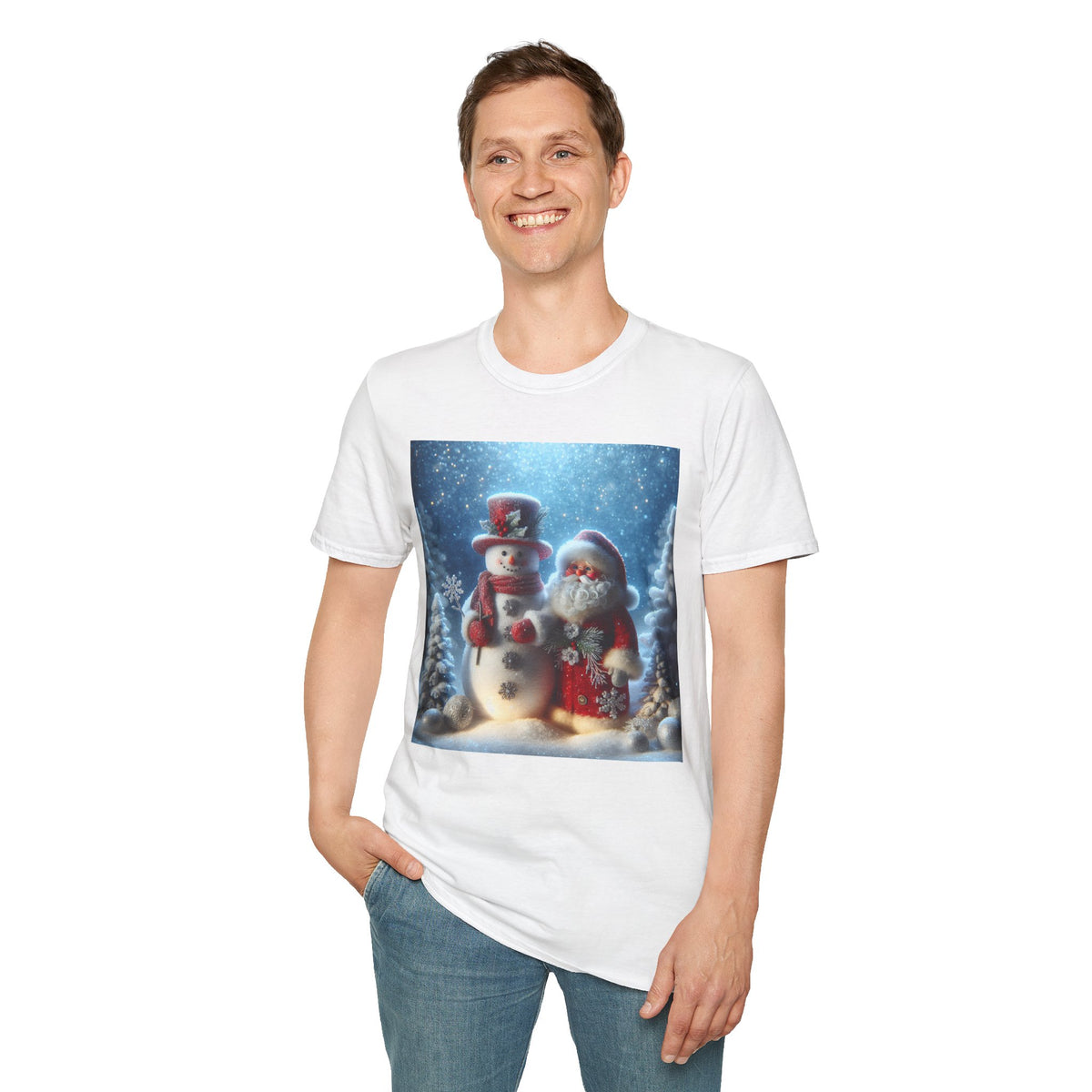 Christmas Santa & Snowman T-Shirt — Holiday Winter Scene Tee