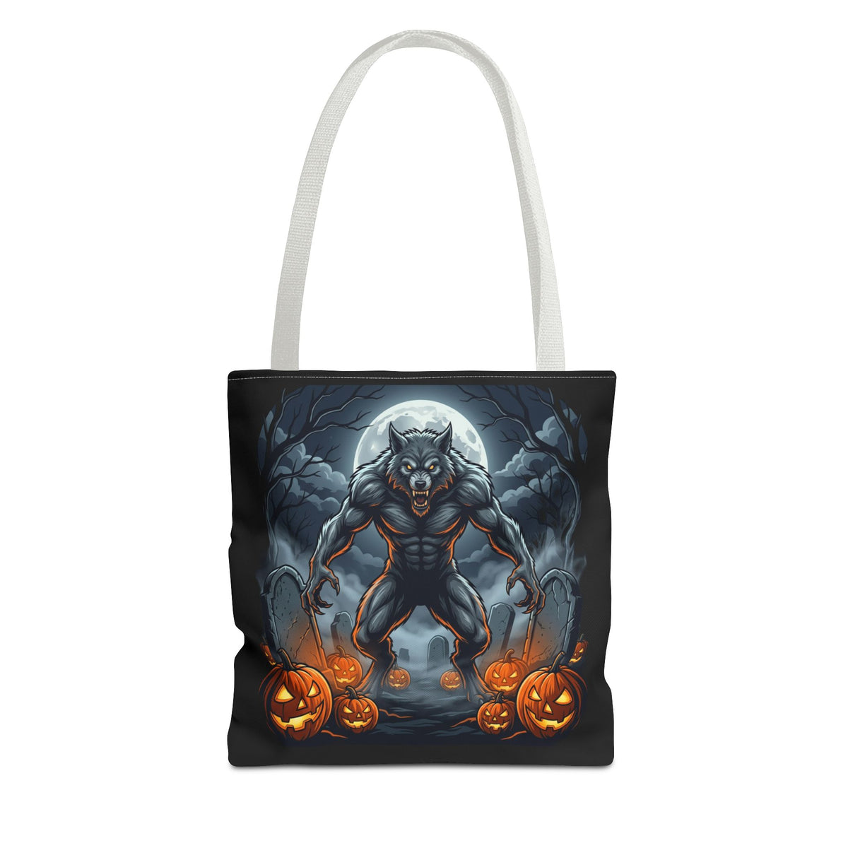 Werewolf Halloween Tote Bag — Full Moon Pumpkin Horror AOP Tote