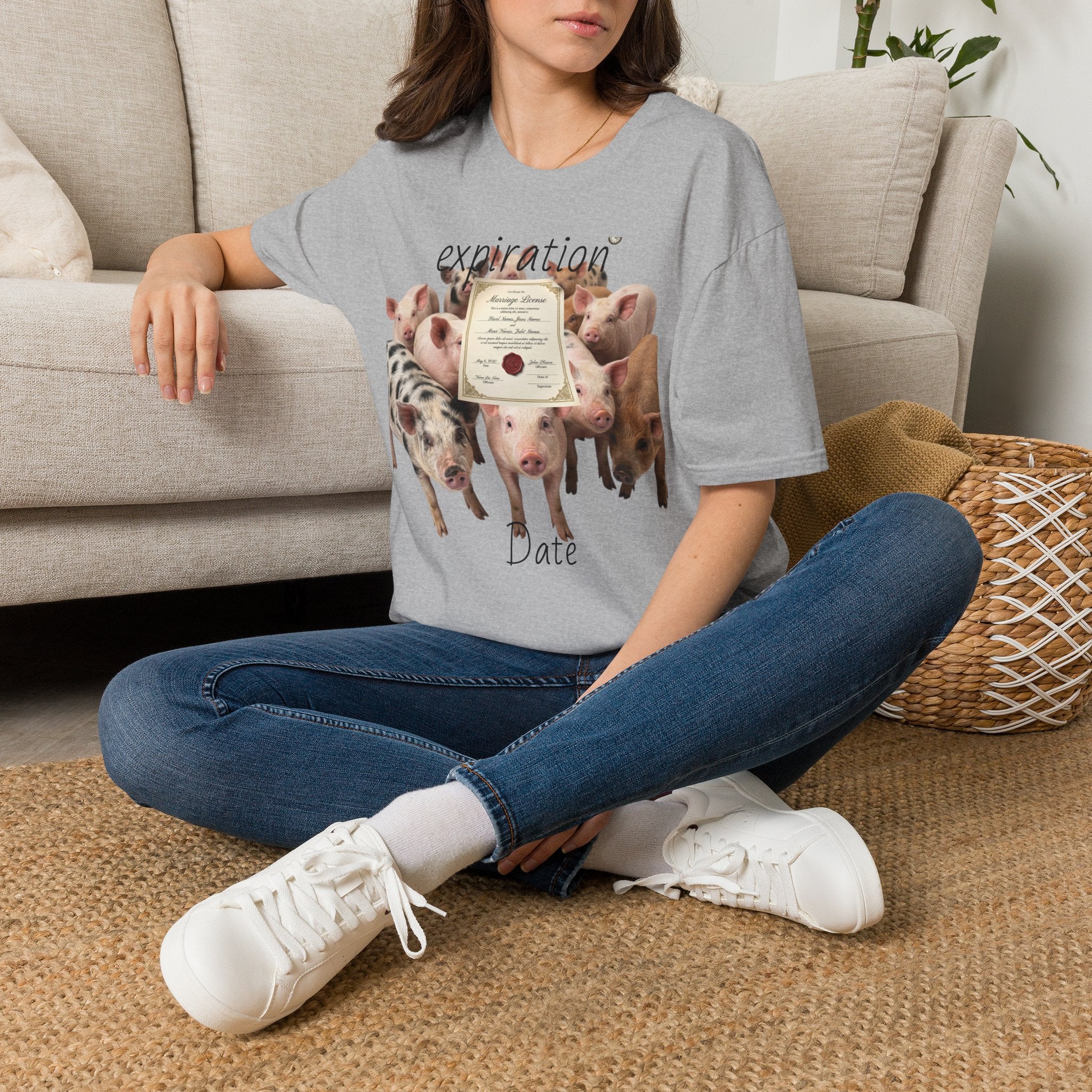 Pig Adoption Certificate T-Shirt — "Expiration Date" Cute Farm Piglet Tee