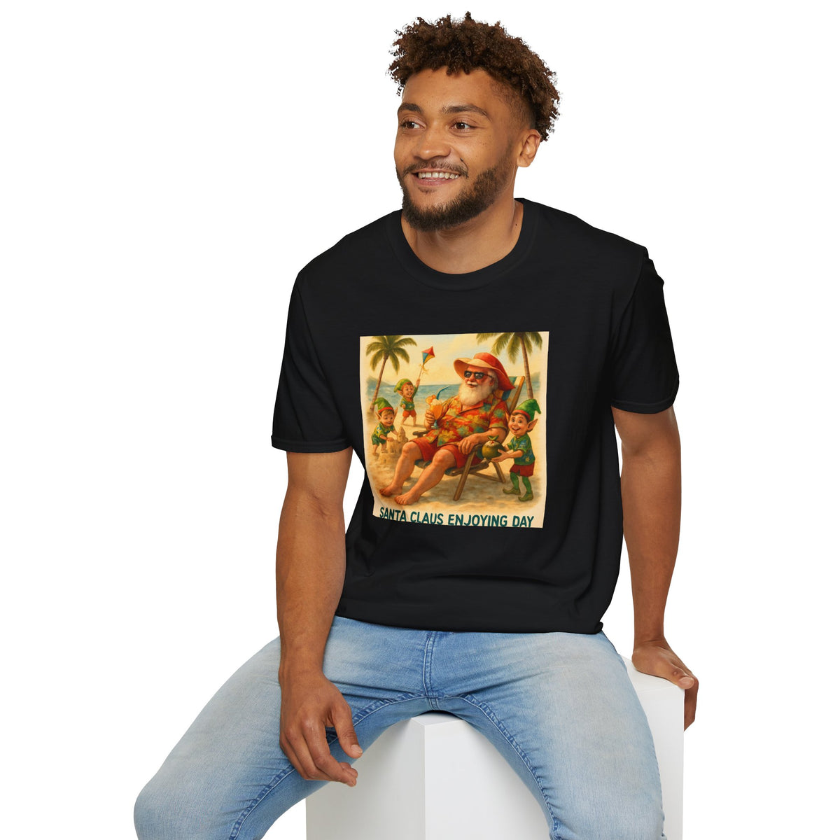 Santa Claus Enjoying Day T-Shirt – Retro Beach Holiday Tee