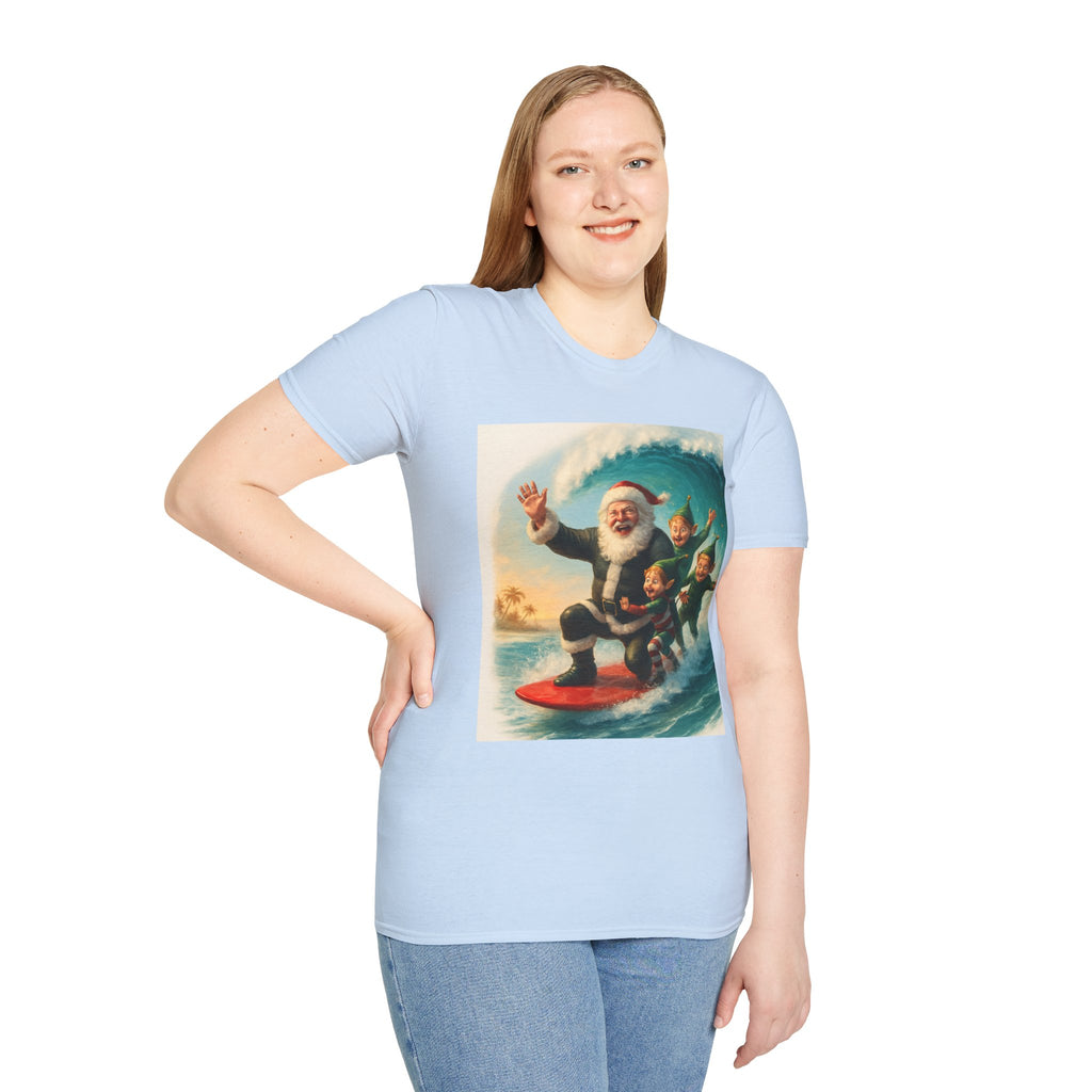 Santa Surfing T-Shirt — Retro Christmas Surfing Santa Tee
