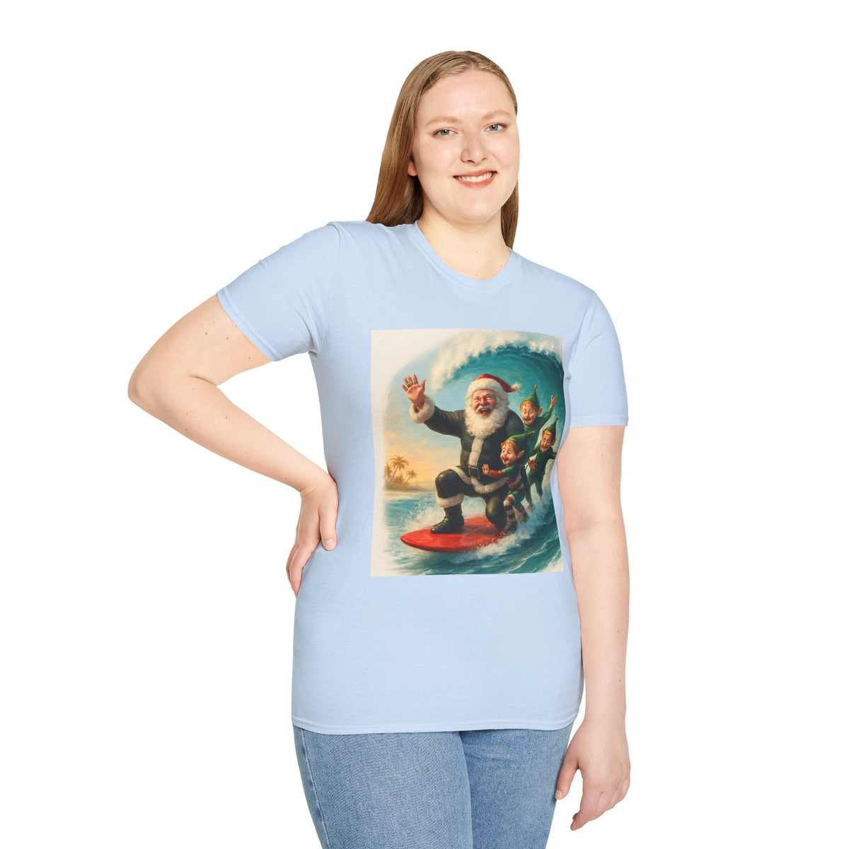 Santa Surfing T-Shirt — Retro Christmas Surfing Santa Tee
