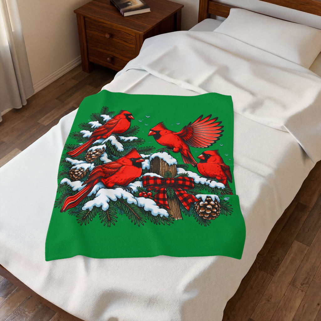 Christmas Cardinal Velveteen Plush Blanket