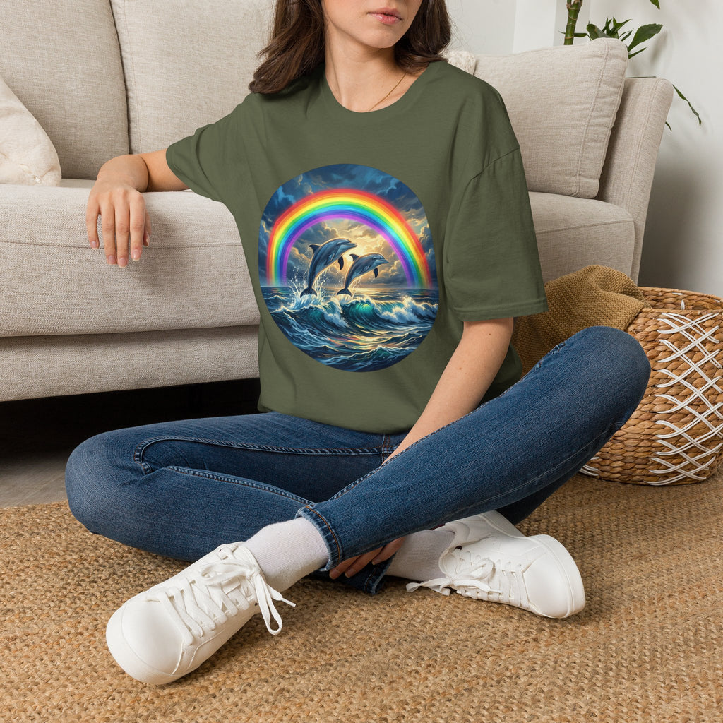 Dolphin Rainbow Wave T-Shirt — Ocean Sunset Graphic Tee