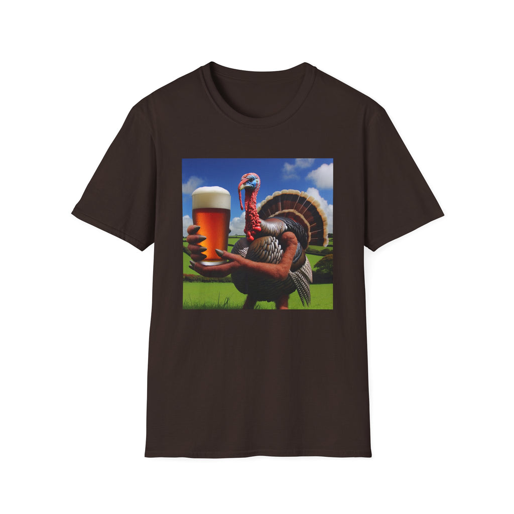 Thankful Turkey Beer T-Shirt — Funny Thanksgiving Turkey Holding Pint Tee