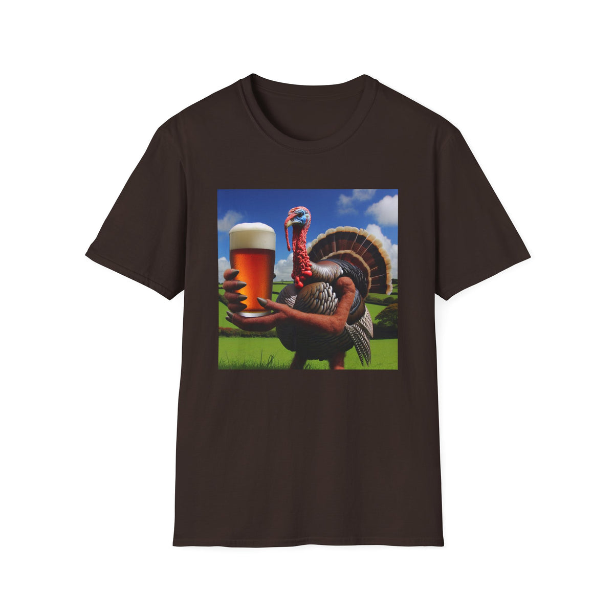 Thankful Turkey Beer T-Shirt — Funny Thanksgiving Turkey Holding Pint Tee
