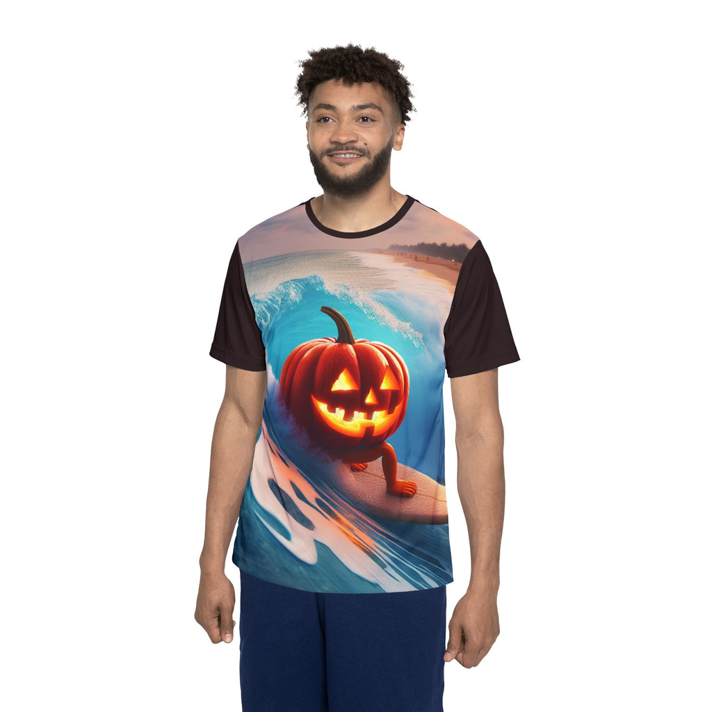 Halloween Surf Pumpkin Jersey — Jack-o'-Lantern Surfing Graphic Tee